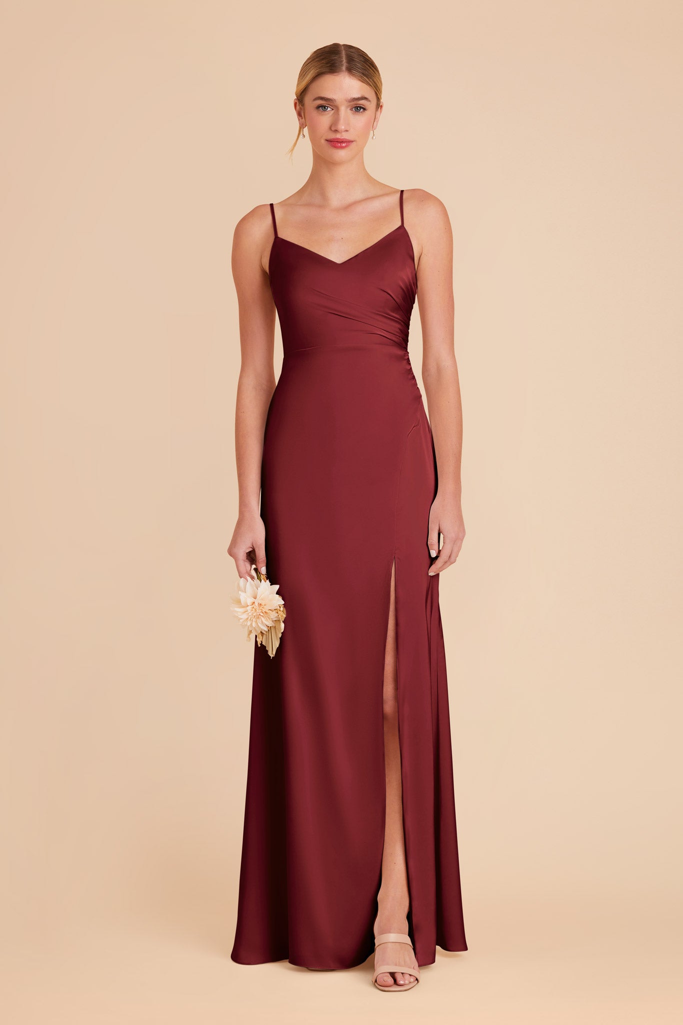 Burgundy Matte Satin Dress for Bridesmaids | Catherine