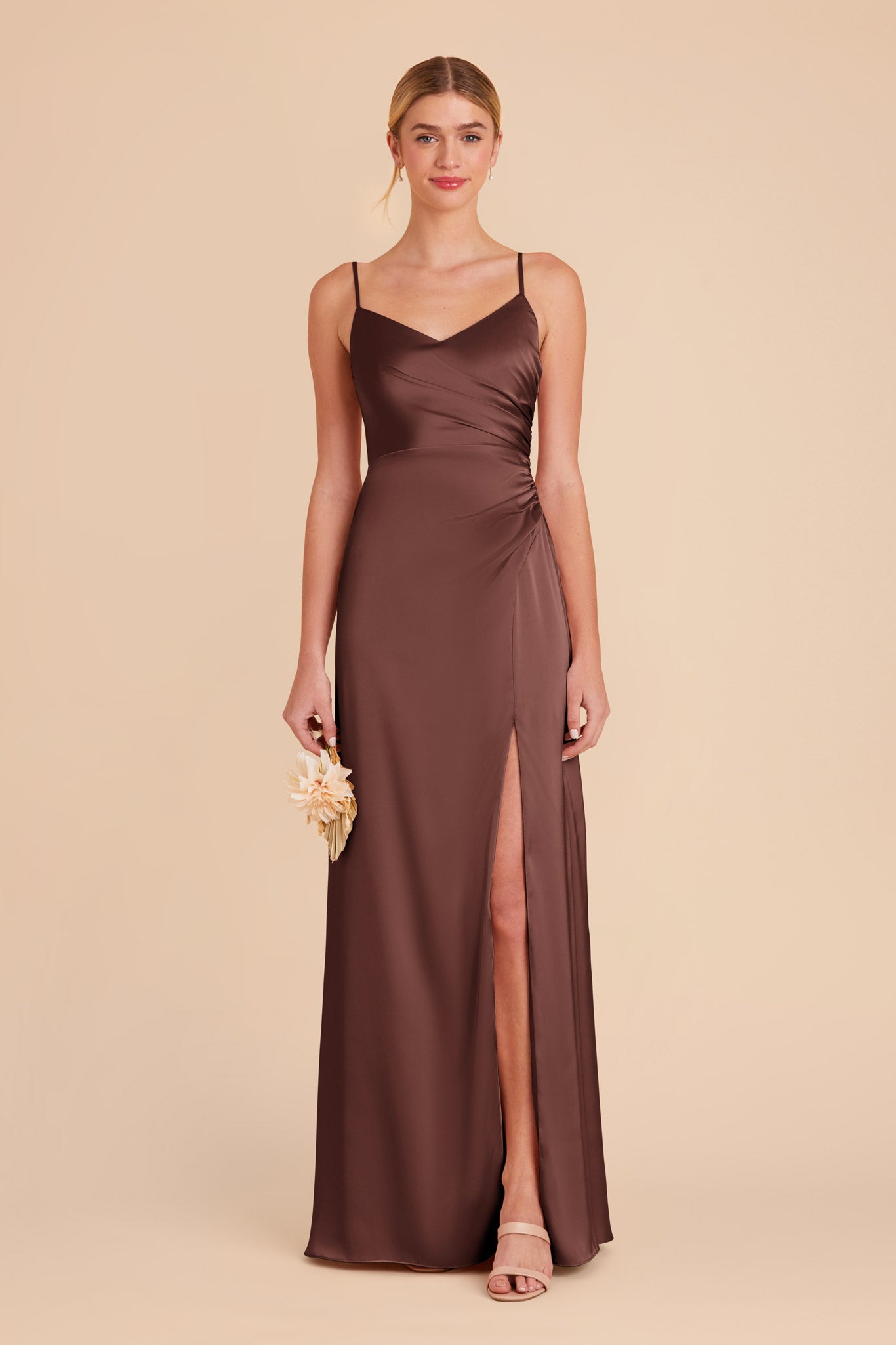 Chocolate Brown Matte Satin Dress | Catherine