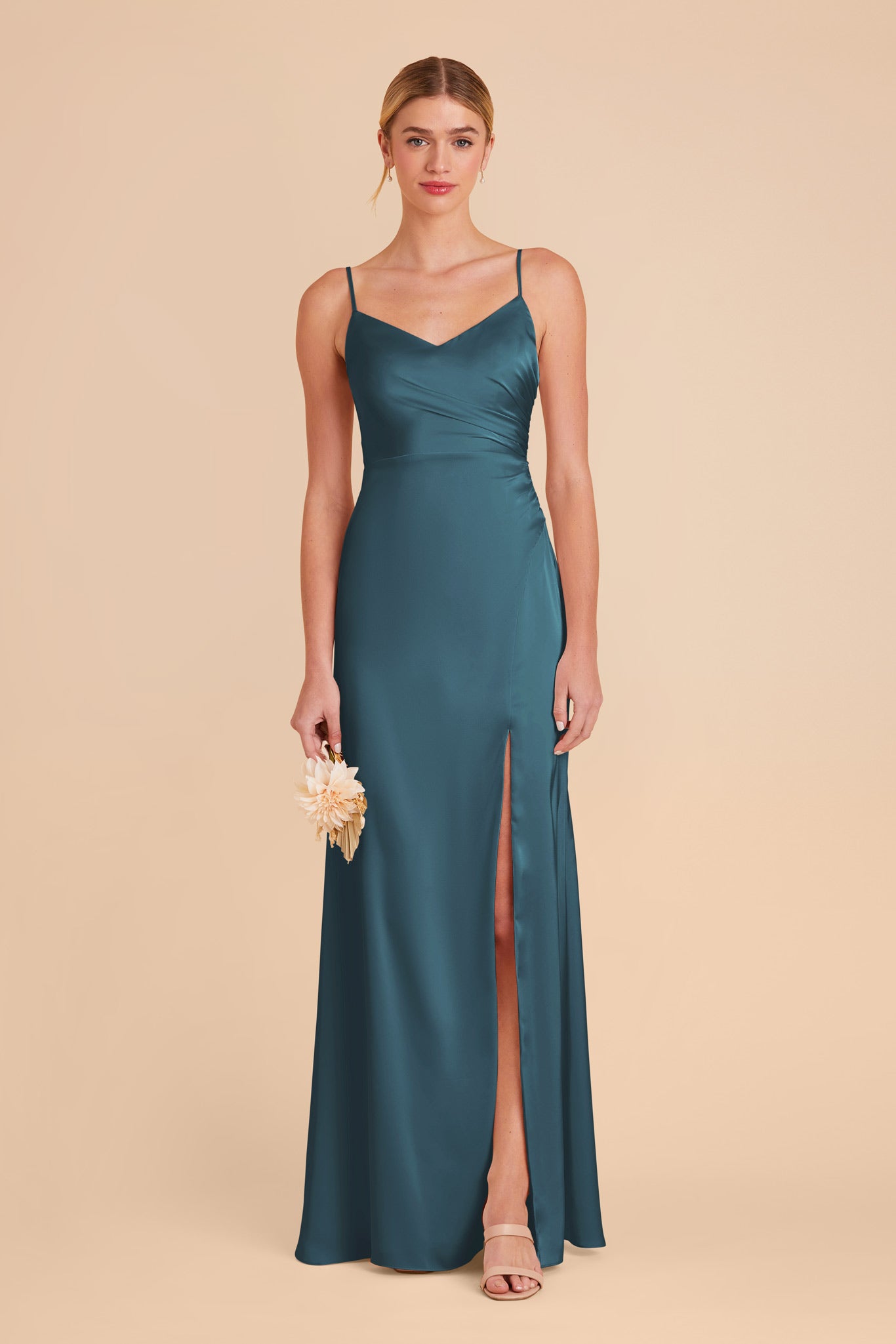 Dark Teal Matte Satin Bridesmaid Dress | Catherine