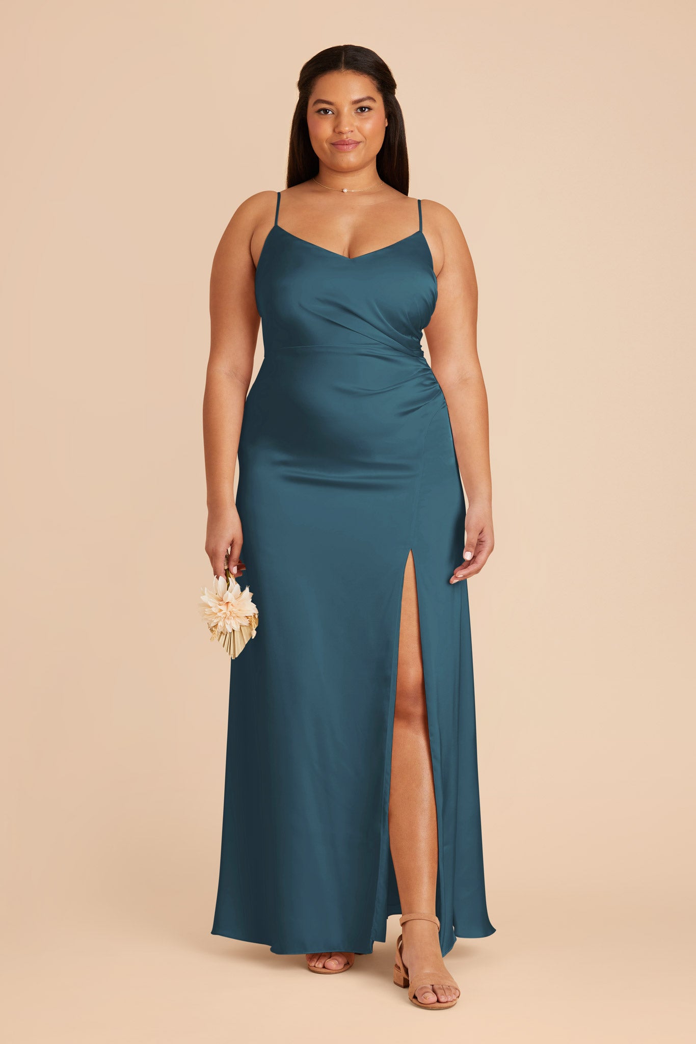 Dark Teal Matte Satin Bridesmaid Dress | Catherine