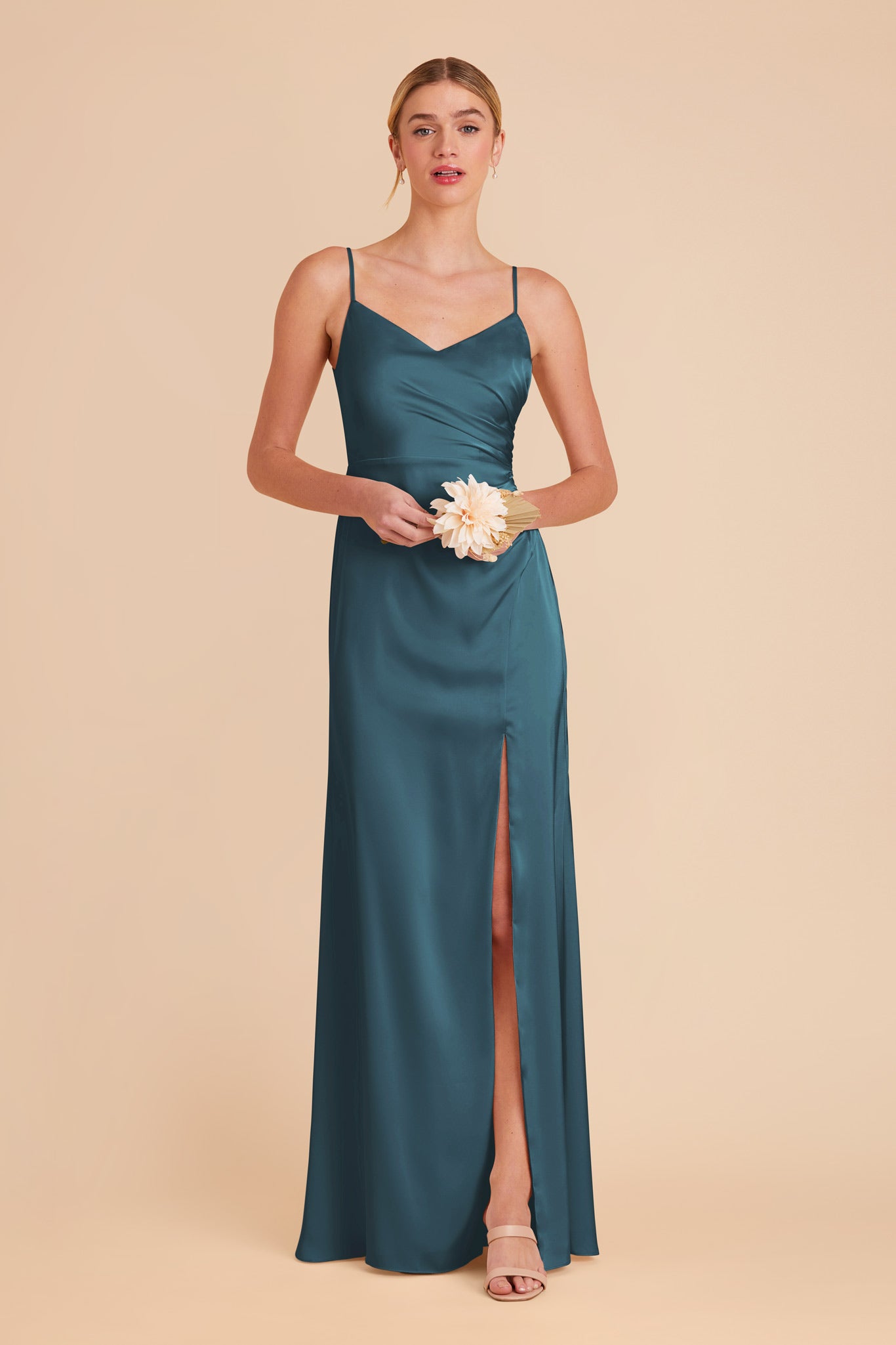 Dark Teal Matte Satin Bridesmaid Dress | Catherine