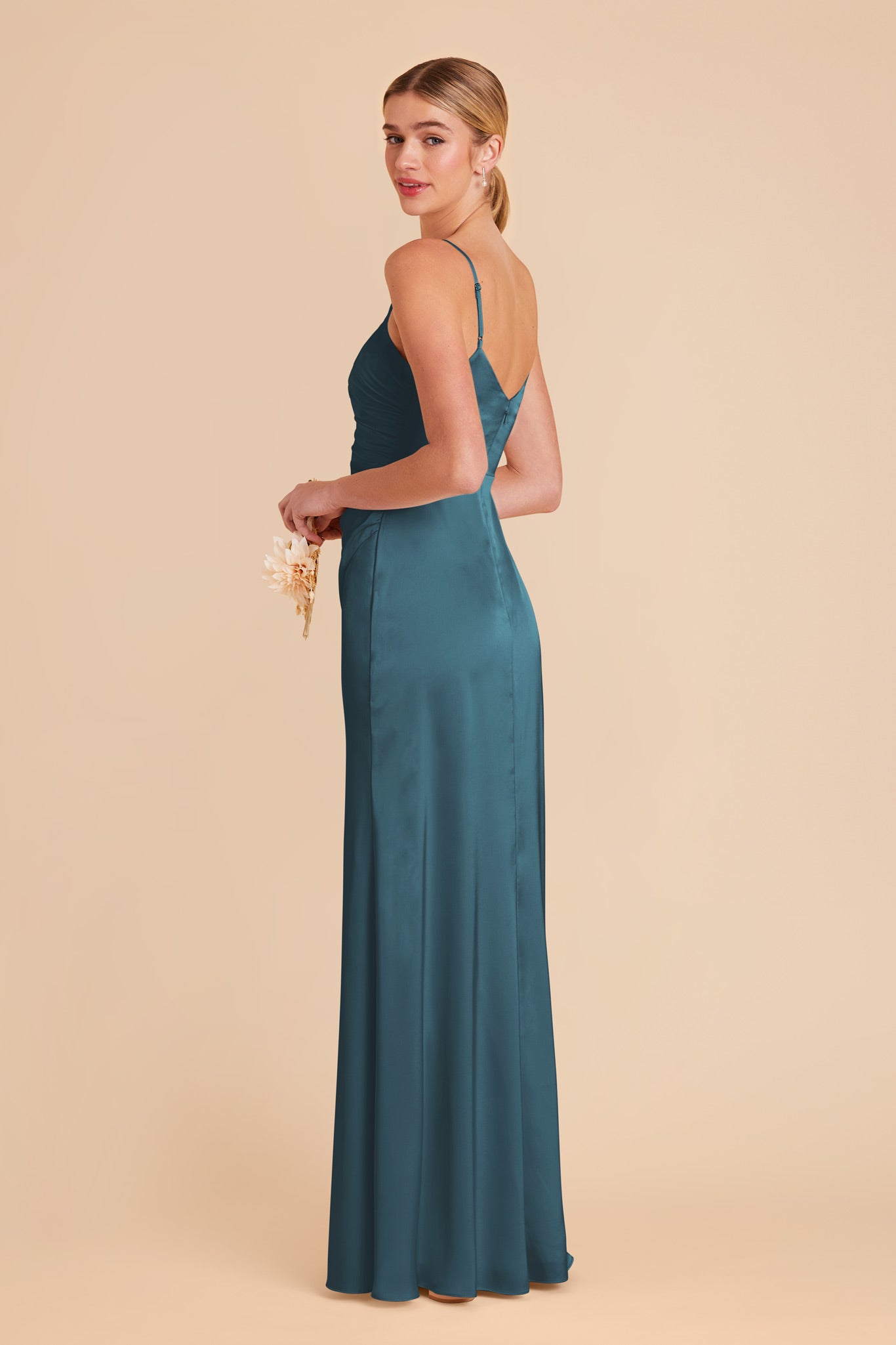 Dark Teal Matte Satin Bridesmaid Dress | Catherine
