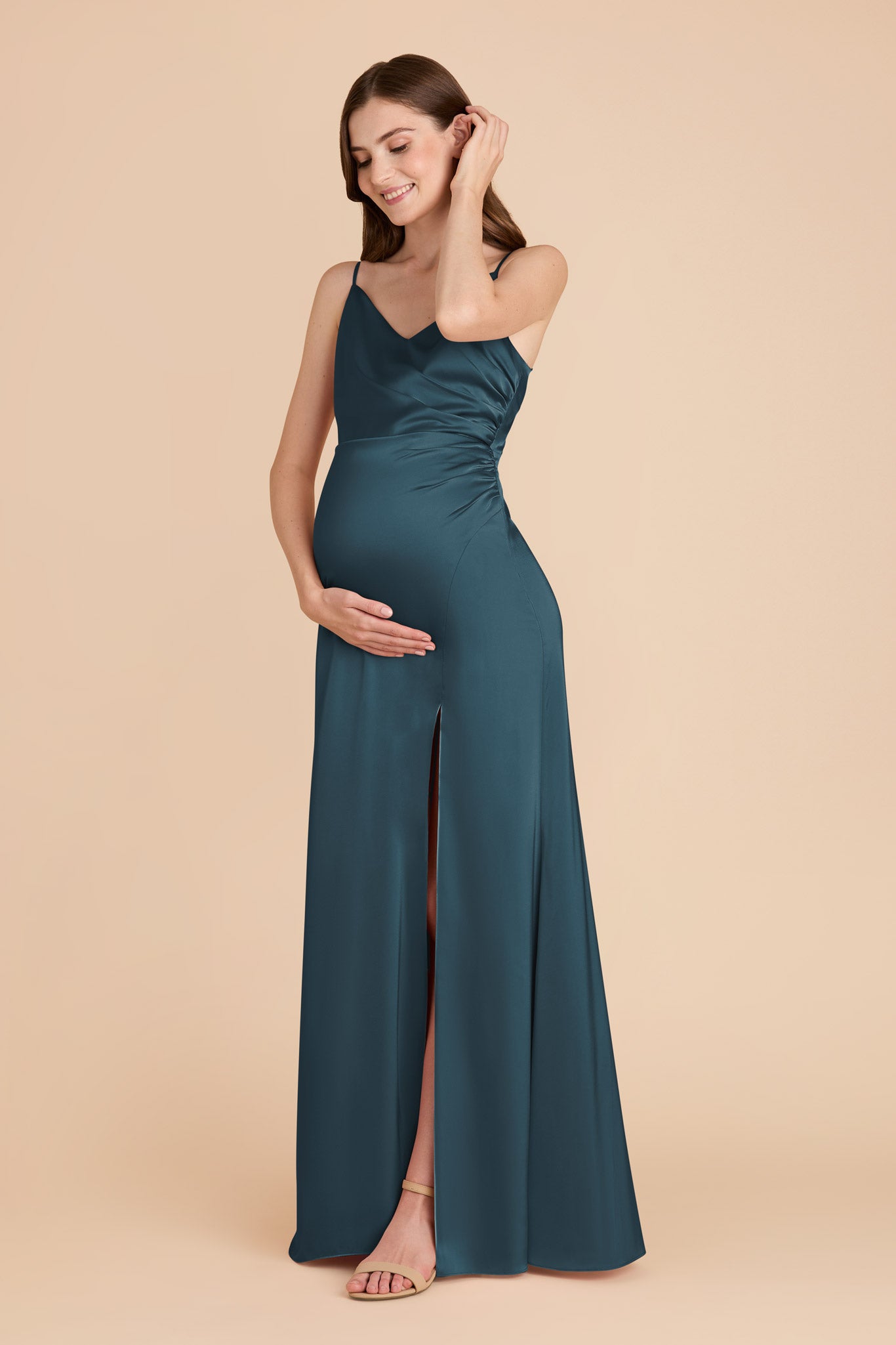 Dark Teal Matte Satin Bridesmaid Dress | Catherine