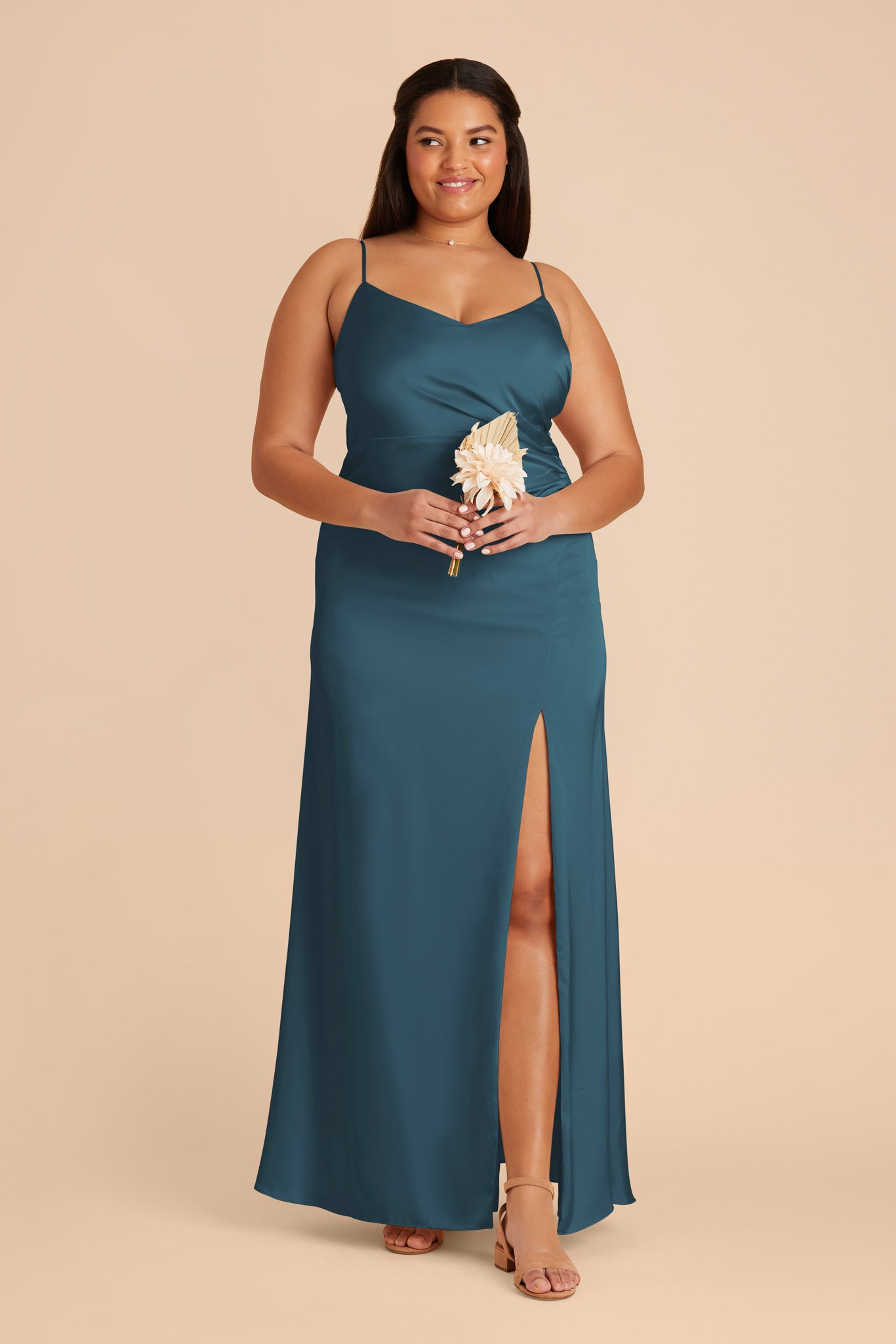 Dark Teal Matte Satin Bridesmaid Dress | Catherine