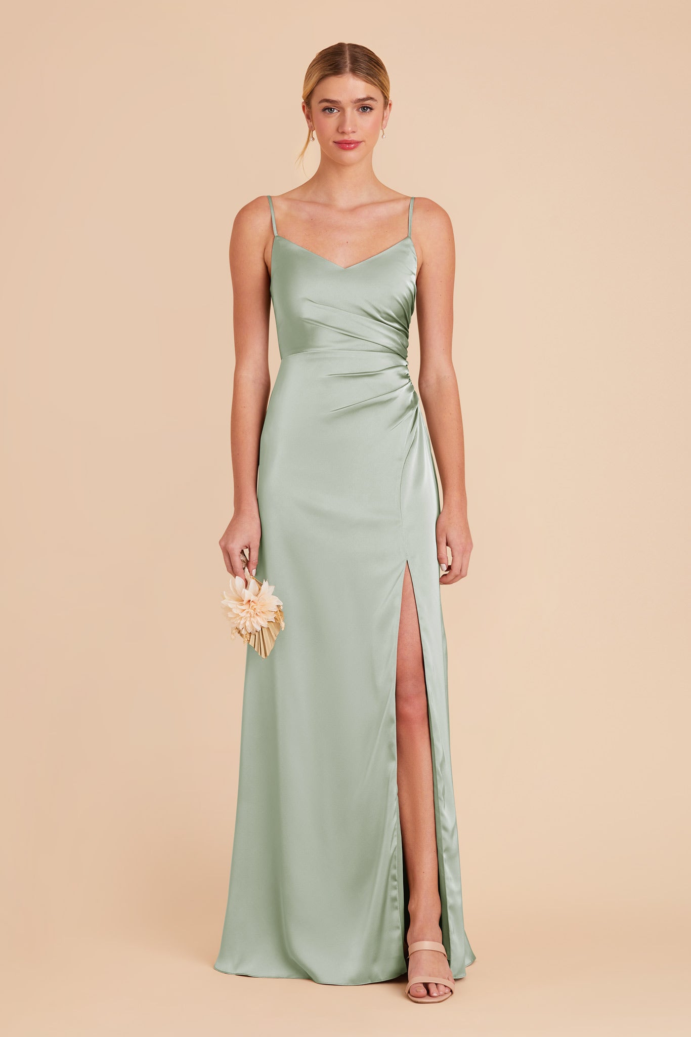 Matte Satin Dress in Sage | Catherine