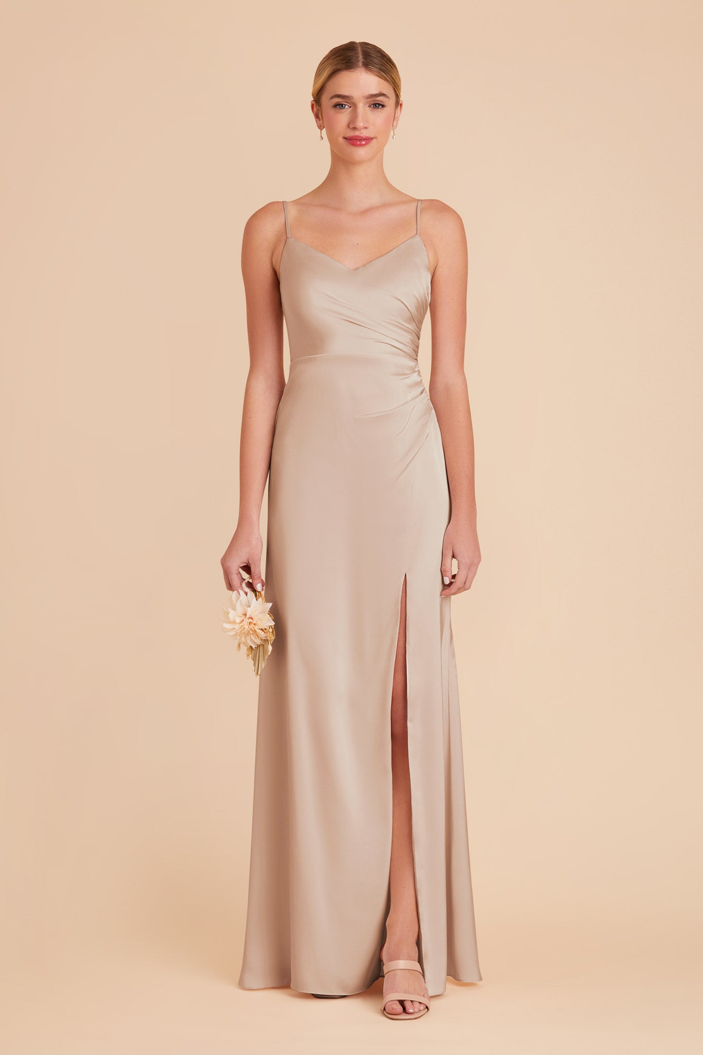 Taupe Matte Satin Dress for Bridesmaids & Evening Wear | Catherine