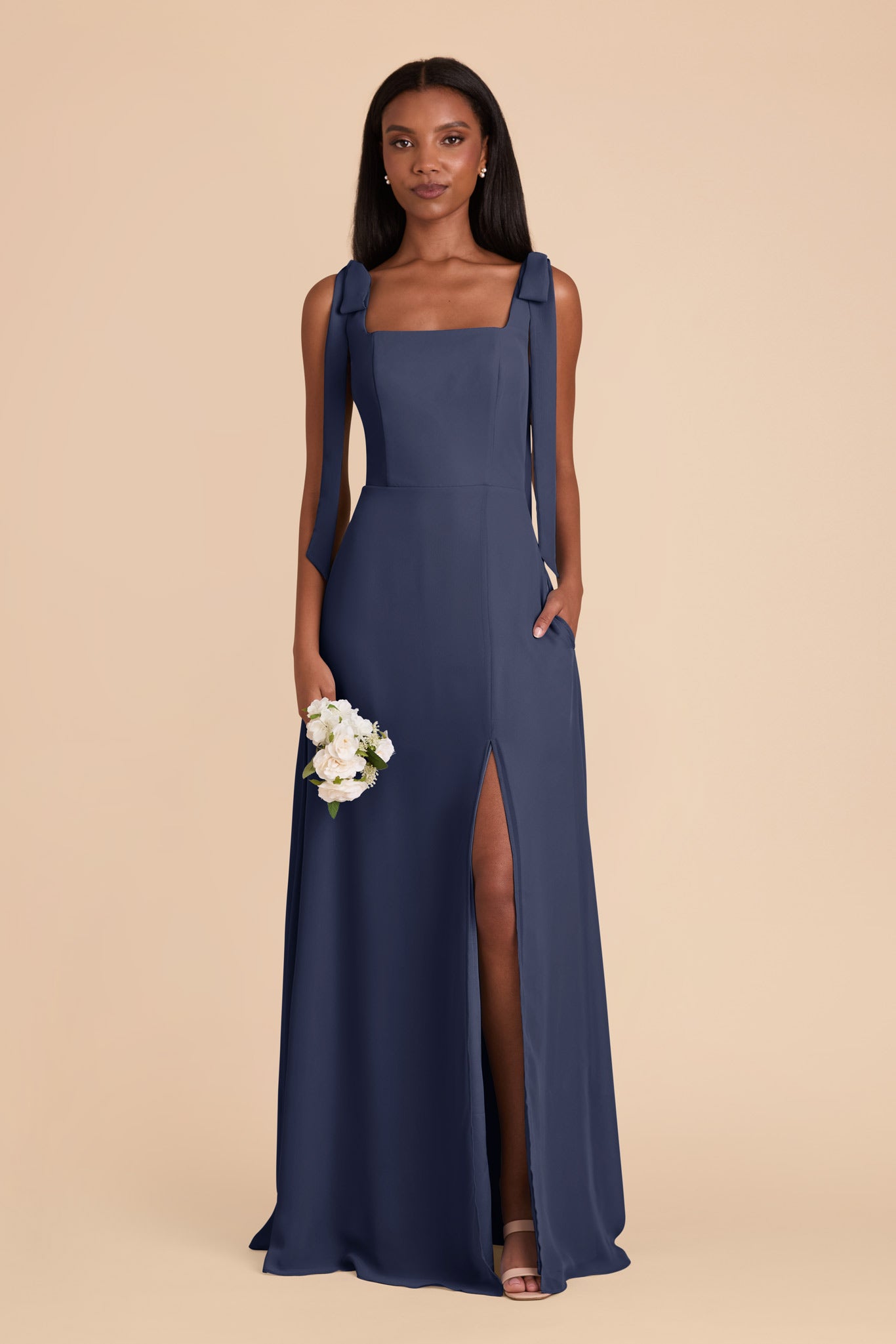 Chiffon Convertible Dress with Bows | Slate Blue Alex