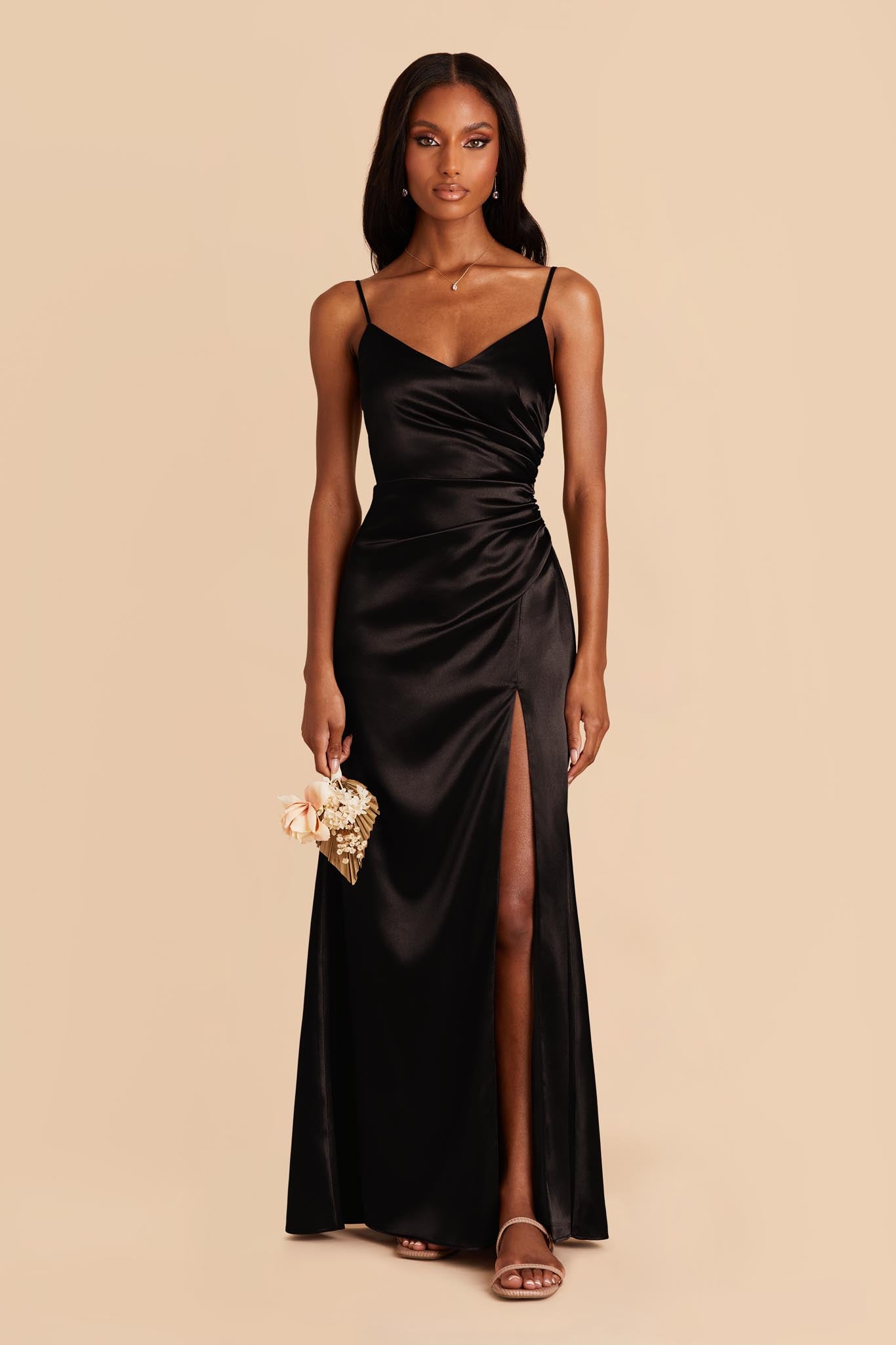 Shiny Black Satin Bridesmaid Dress | Catherine