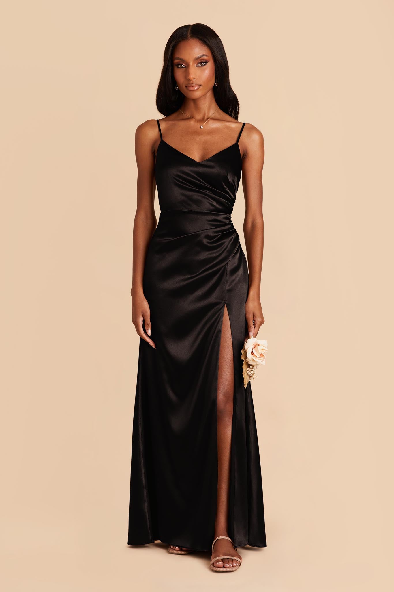 Shiny Black Satin Bridesmaid Dress | Catherine