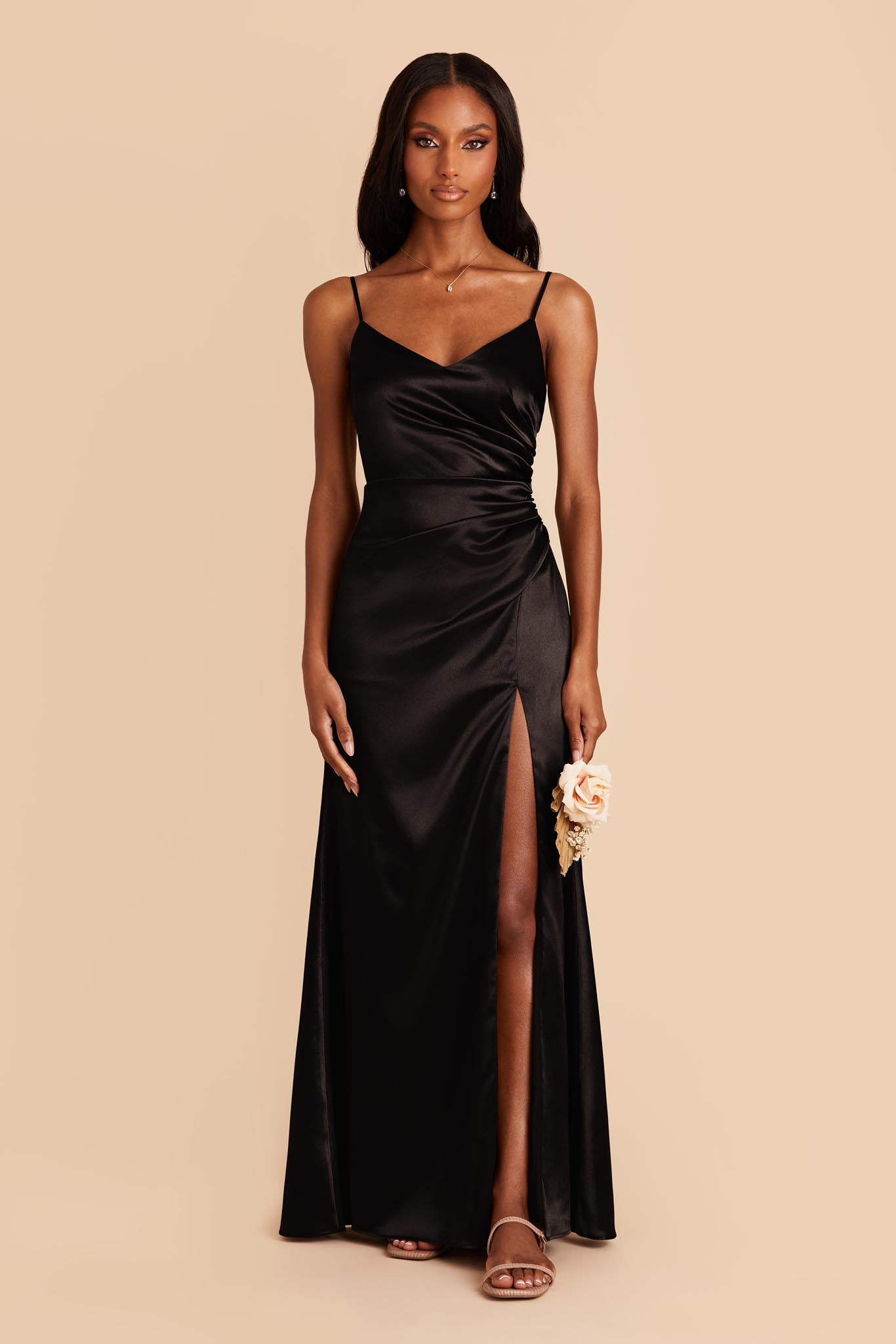 Shiny Black Satin Bridesmaid Dress | Catherine