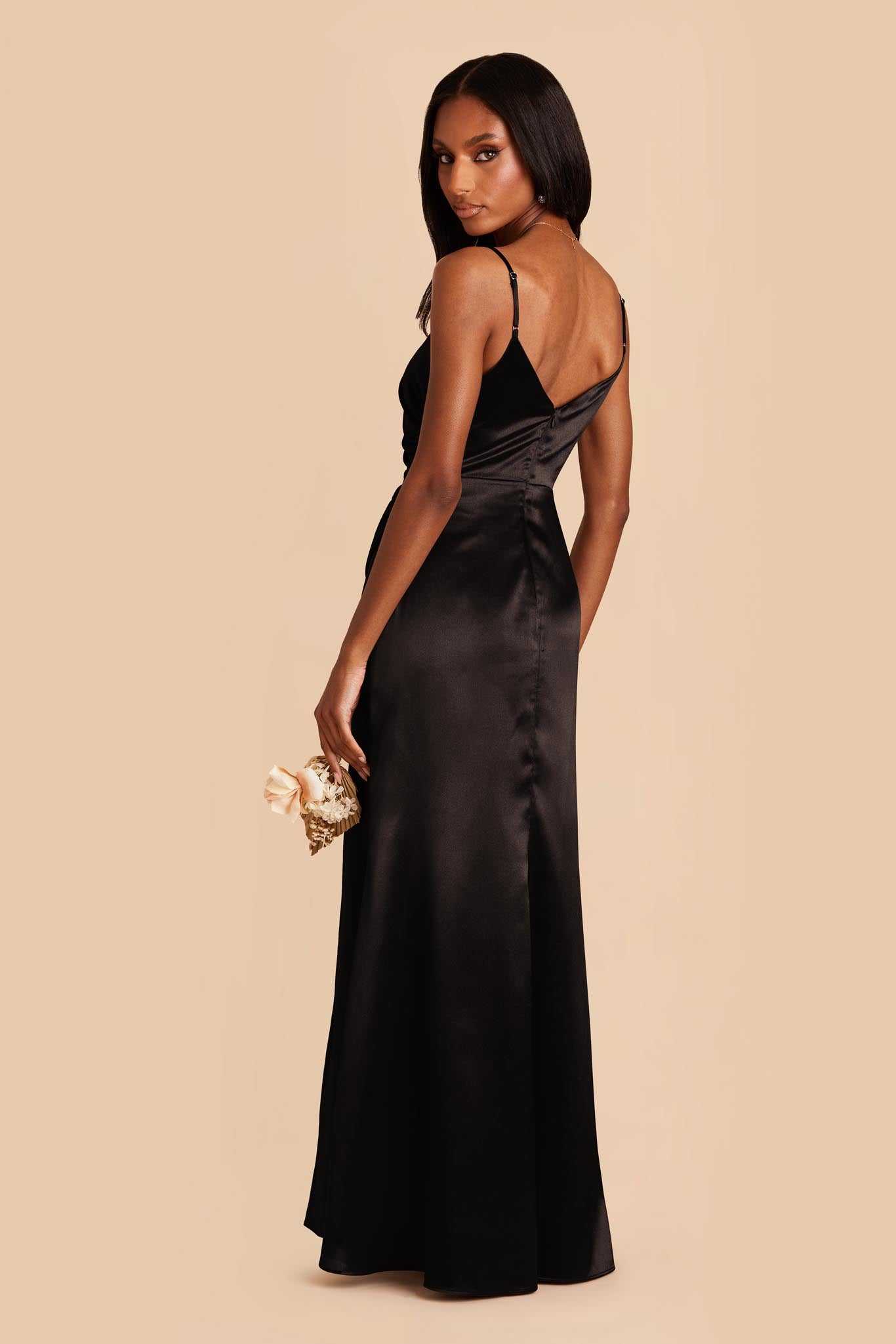 Shiny Black Satin Bridesmaid Dress | Catherine