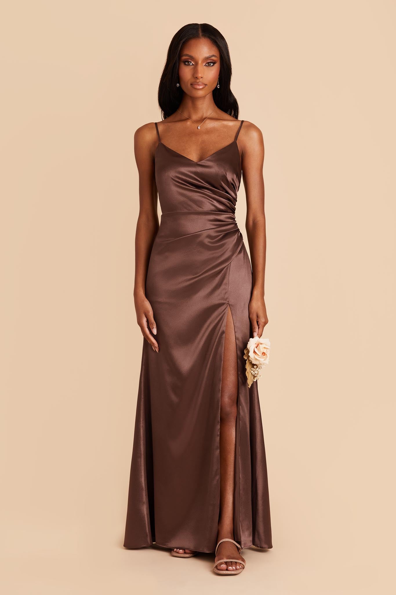 Chocolate Brown Shiny Satin Dress | Catherine
