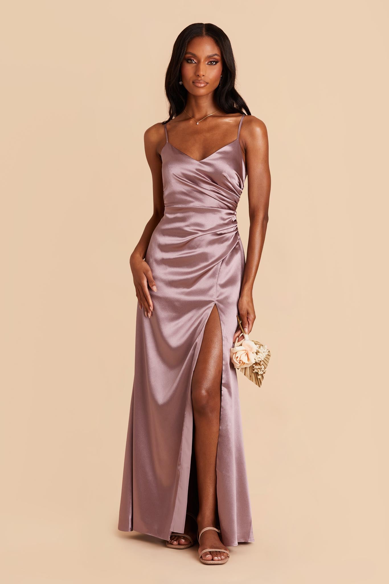 Shiny Satin Dress in Dark Mauve | Catherine