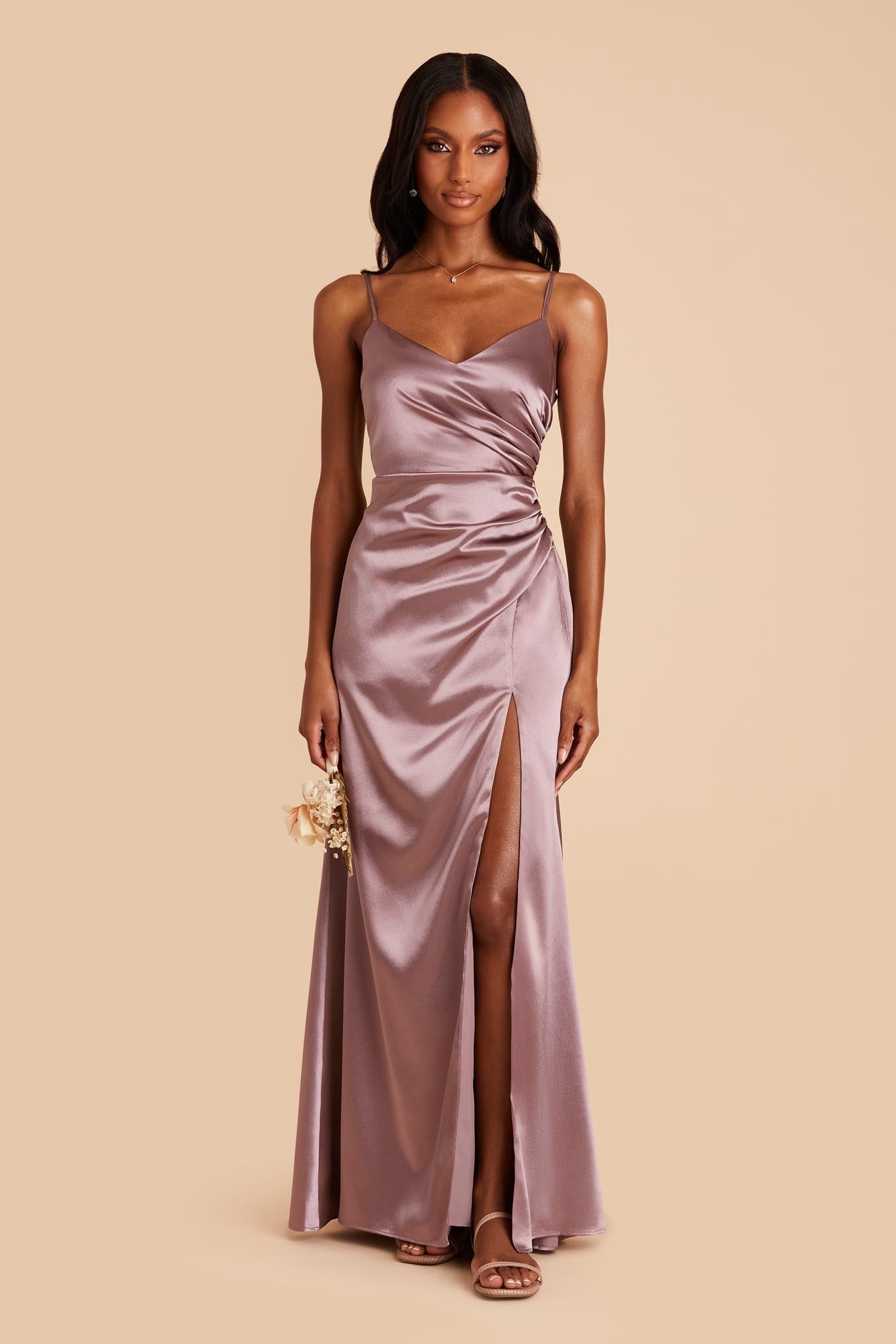 Shiny Satin Dress in Dark Mauve | Catherine