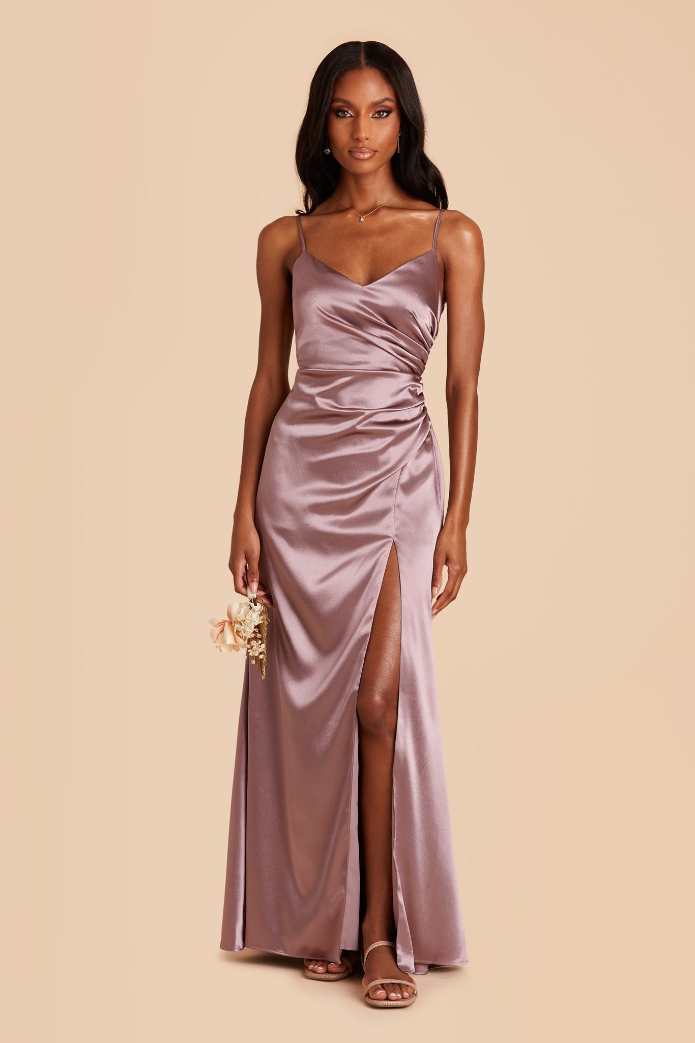 Shiny Satin Dress in Dark Mauve | Catherine