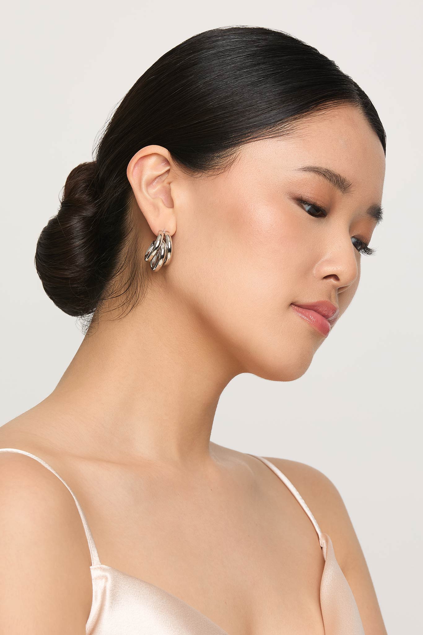 Silver Triple Hoop Earrings for Bridesmaids | Shoreditch