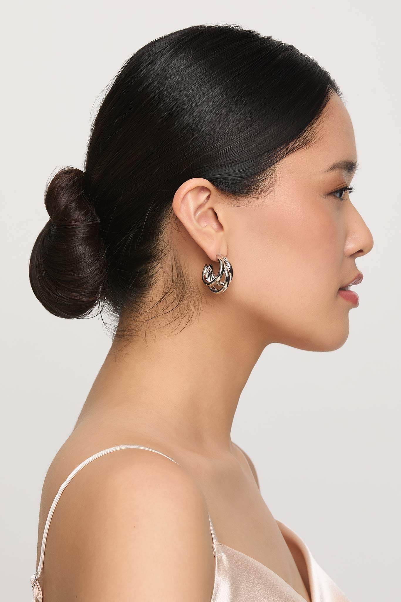 Silver Triple Hoop Earrings for Bridesmaids | Shoreditch