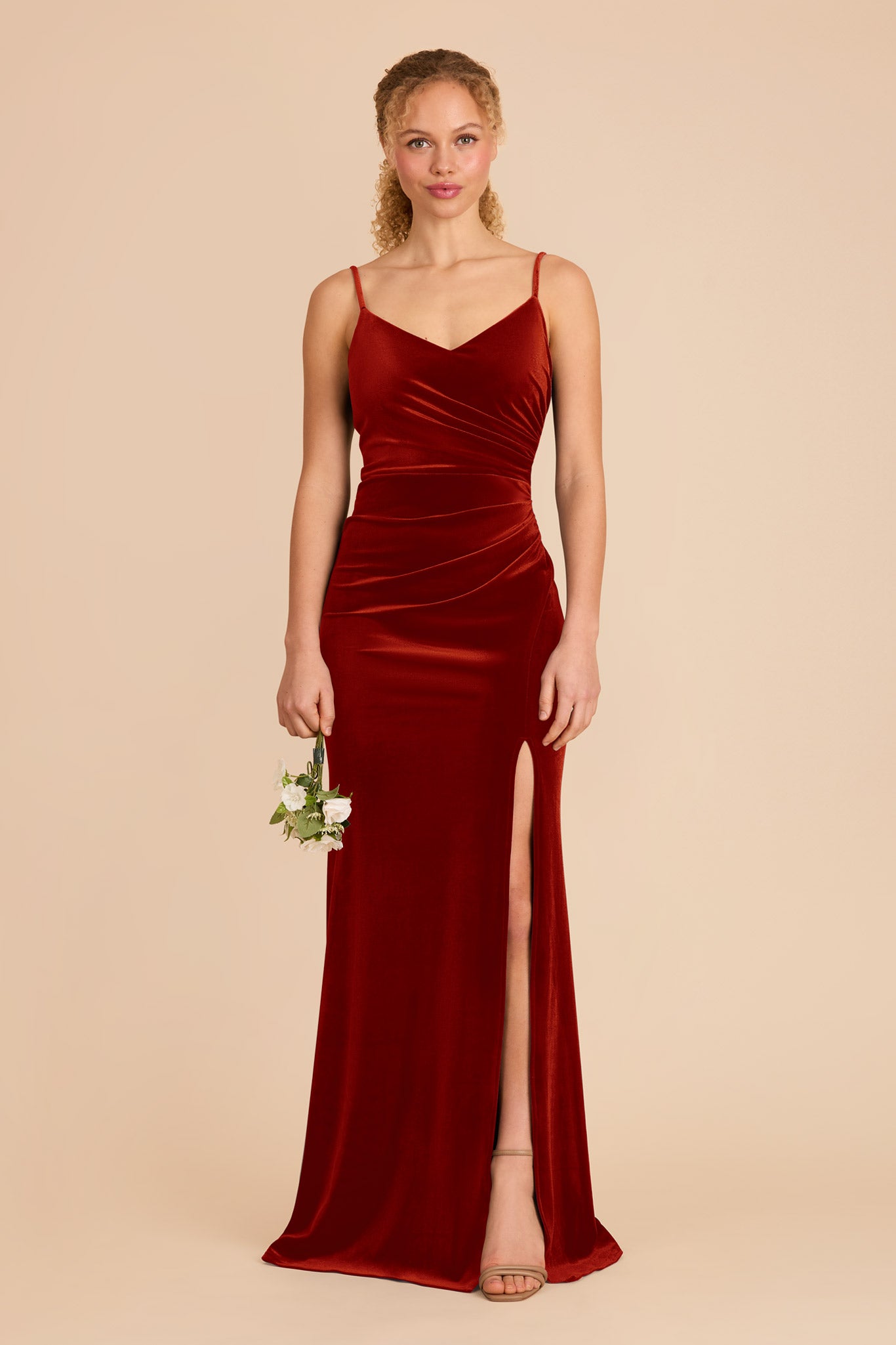 Velvet Dress in Burnt Orange | Catherine Elegant Evening Gown