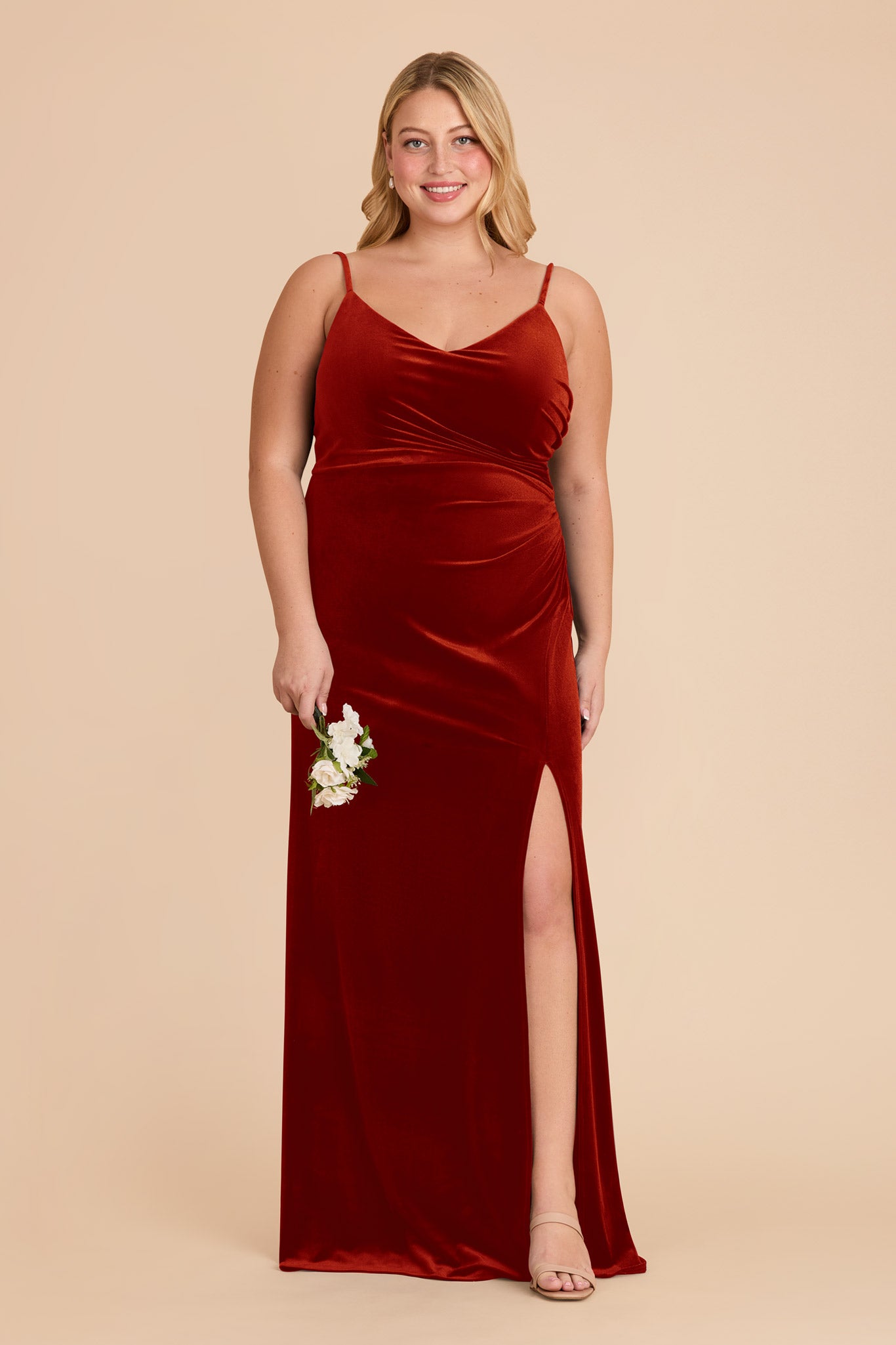 Velvet Dress in Burnt Orange | Catherine Elegant Evening Gown