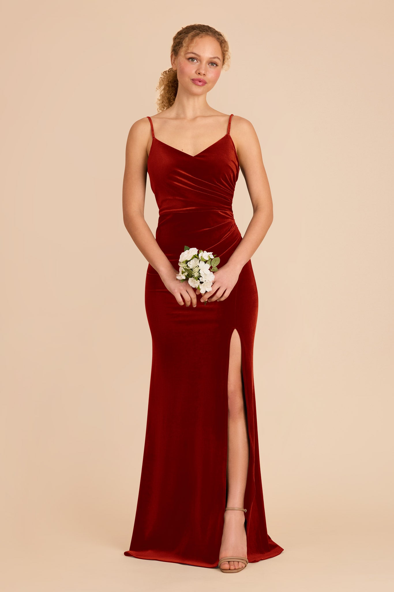 Velvet Dress in Burnt Orange | Catherine Elegant Evening Gown