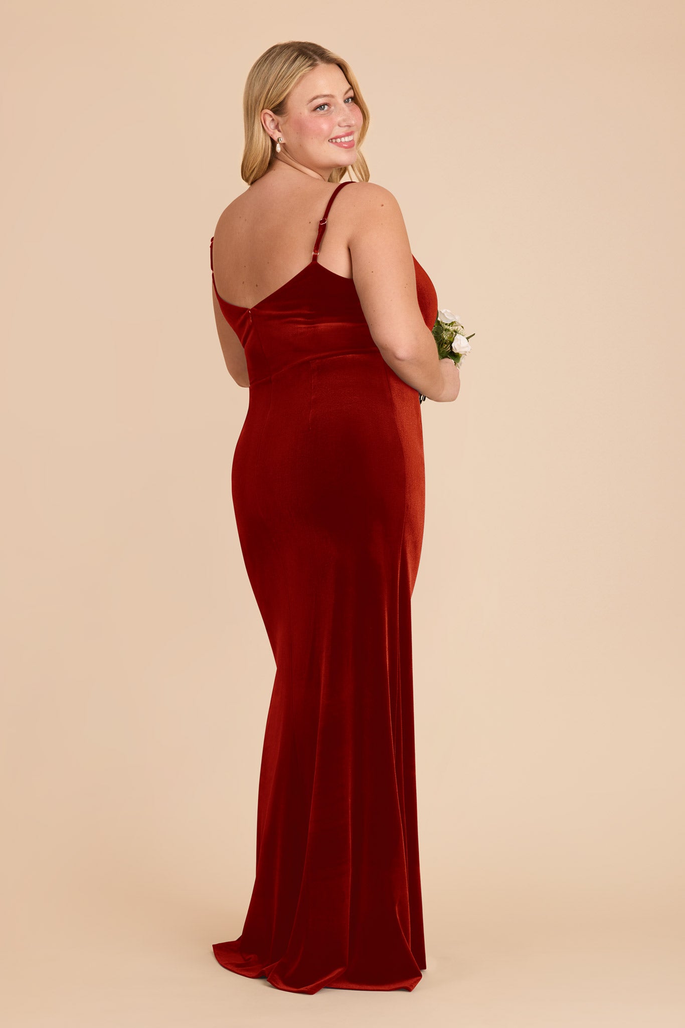 Velvet Dress in Burnt Orange | Catherine Elegant Evening Gown