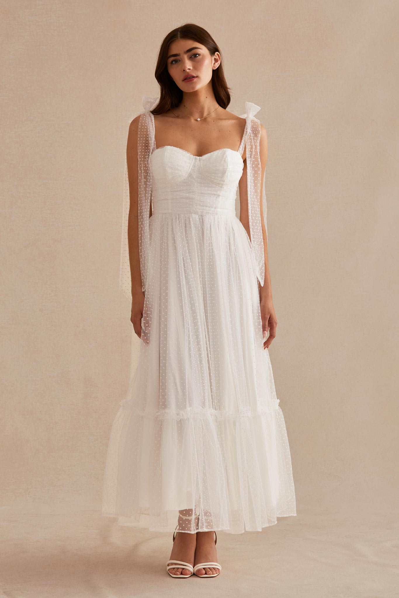 Mesh Corset Maxi Dress with Shoulder Ties | Charli White