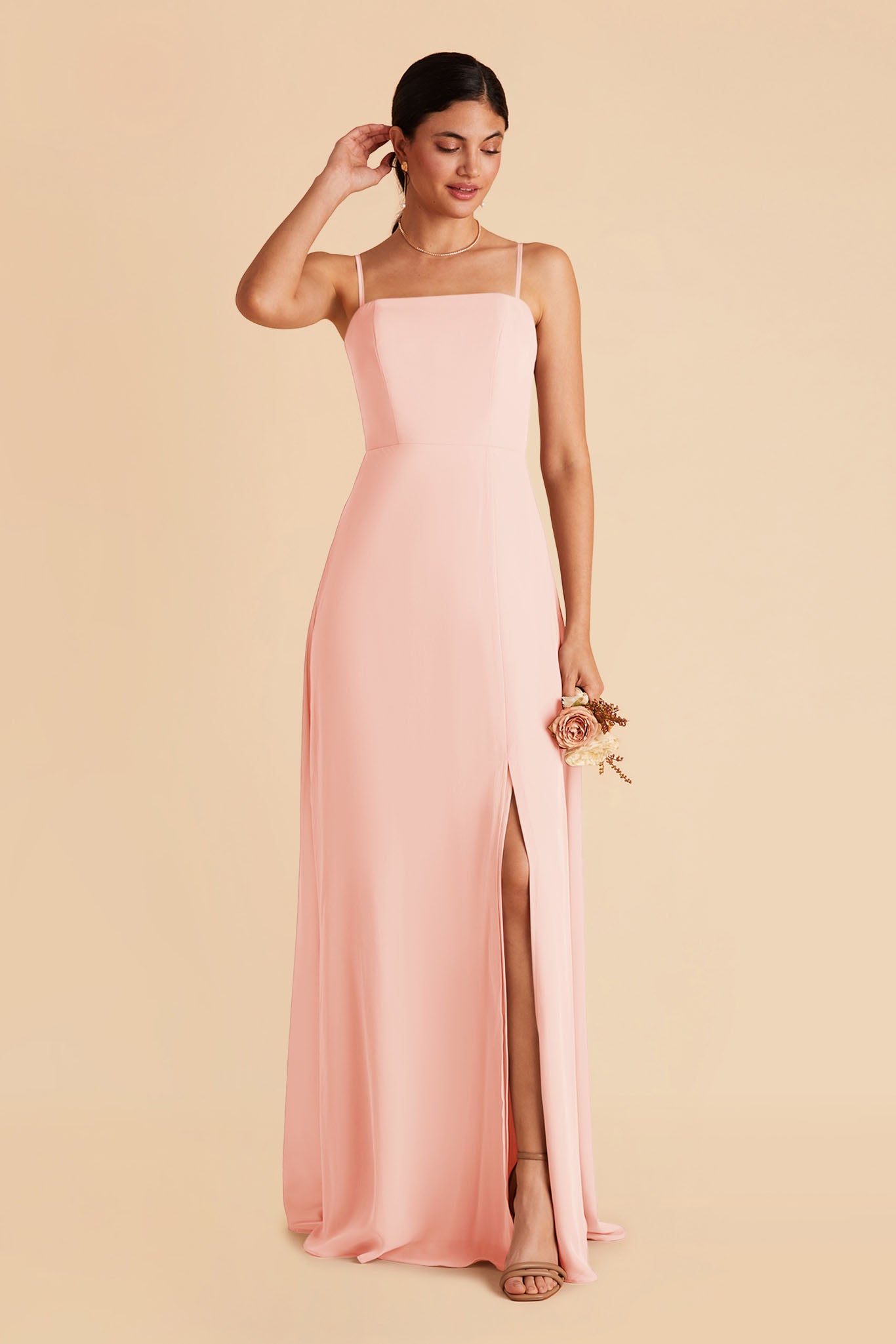 Convertible Chiffon Dress with Spaghetti Straps | Chris Blush Pink
