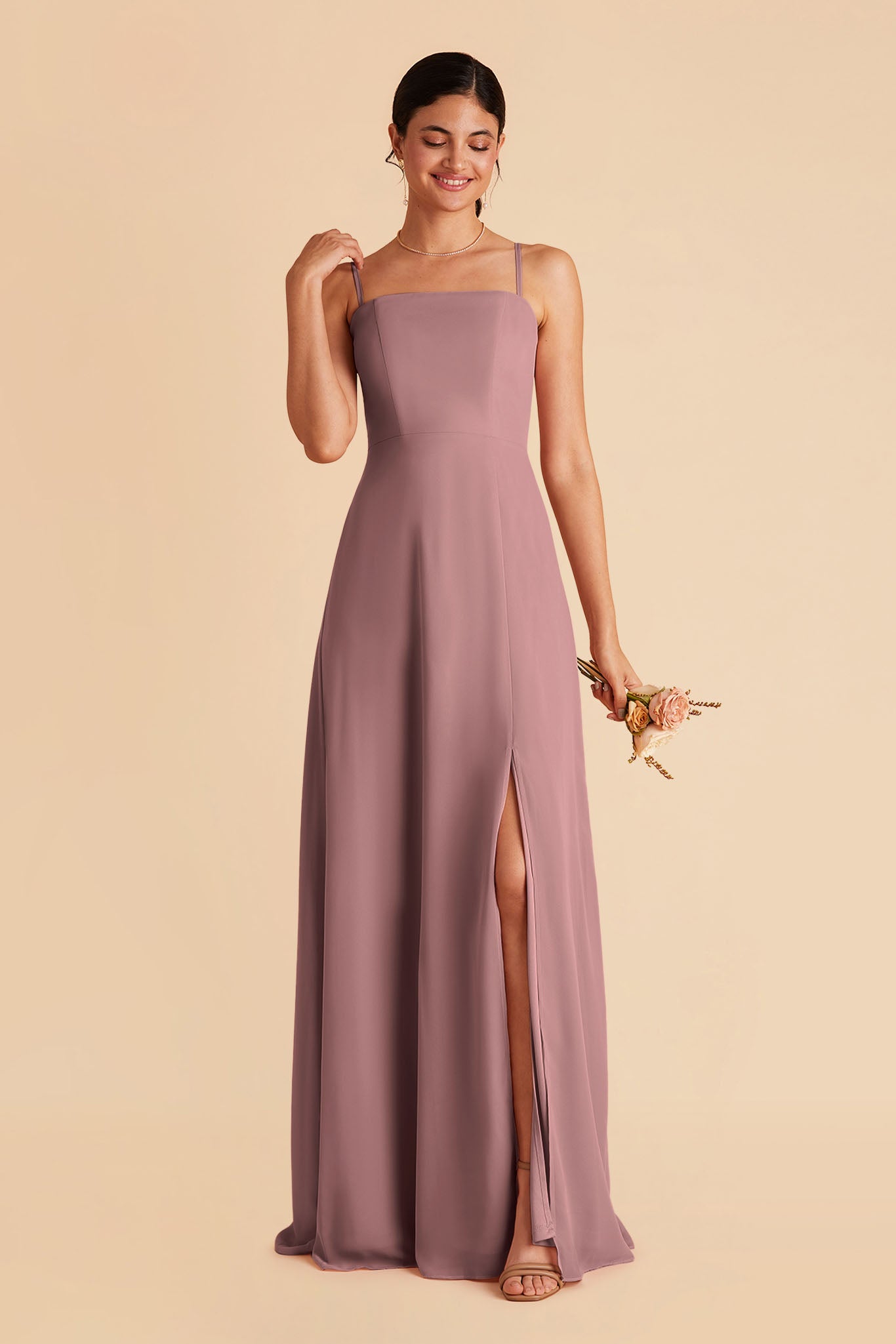 Convertible Chiffon Dress with Spaghetti Straps | Chris Dark Mauve
