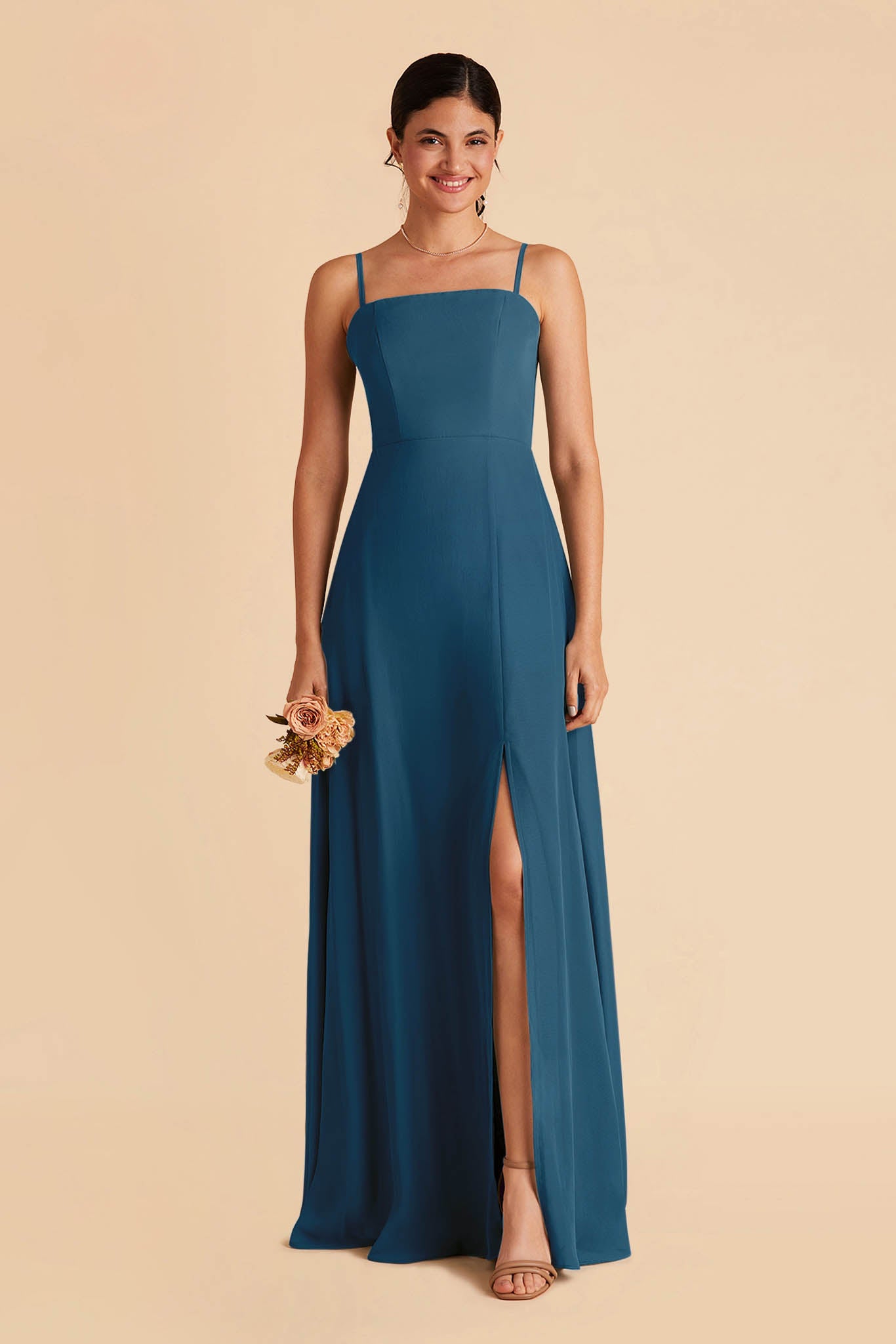 Convertible Chiffon Dress with Spaghetti Straps | Chris Dark Teal