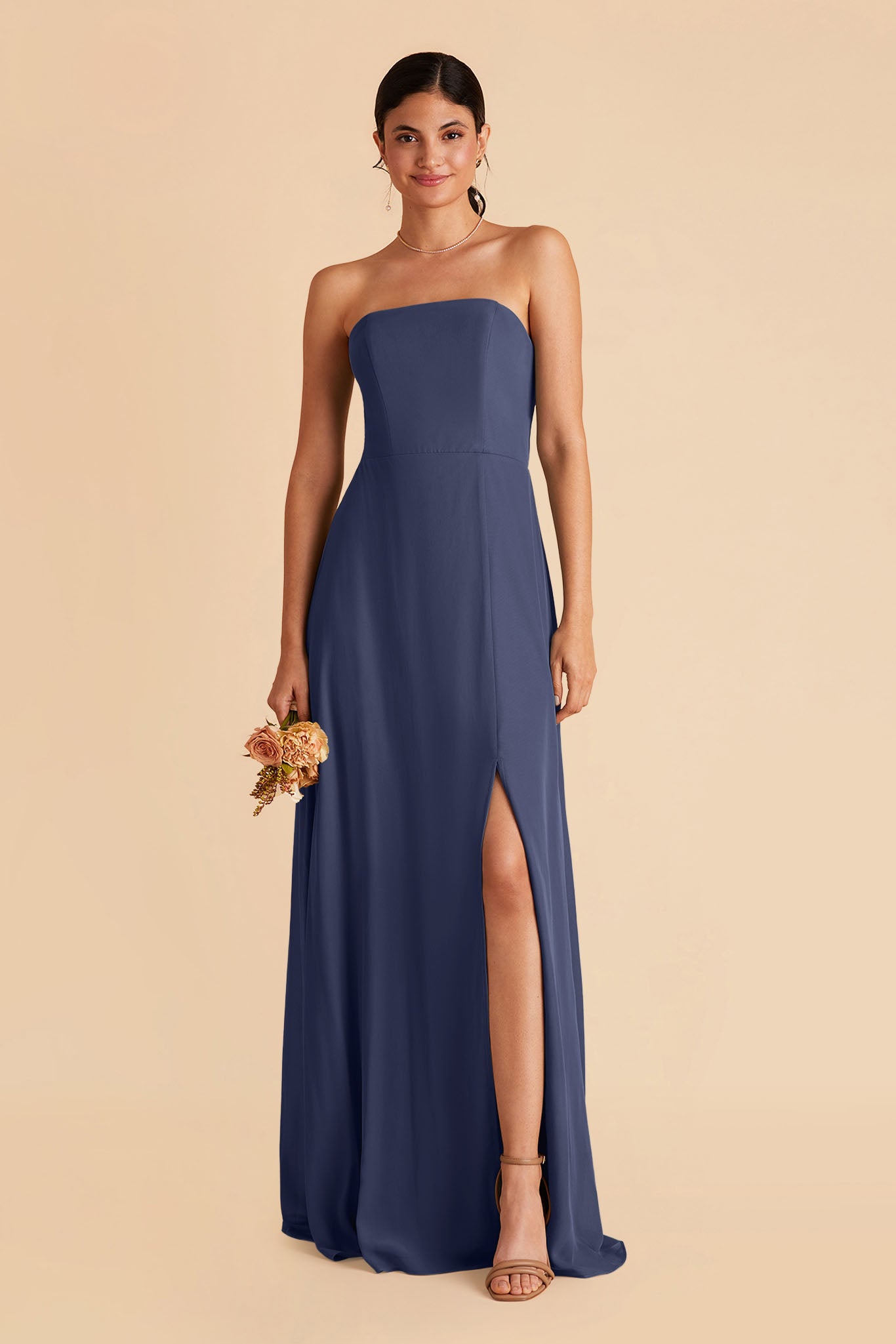 Convertible Chiffon Dress with Spaghetti Straps | Chris Slate Blue