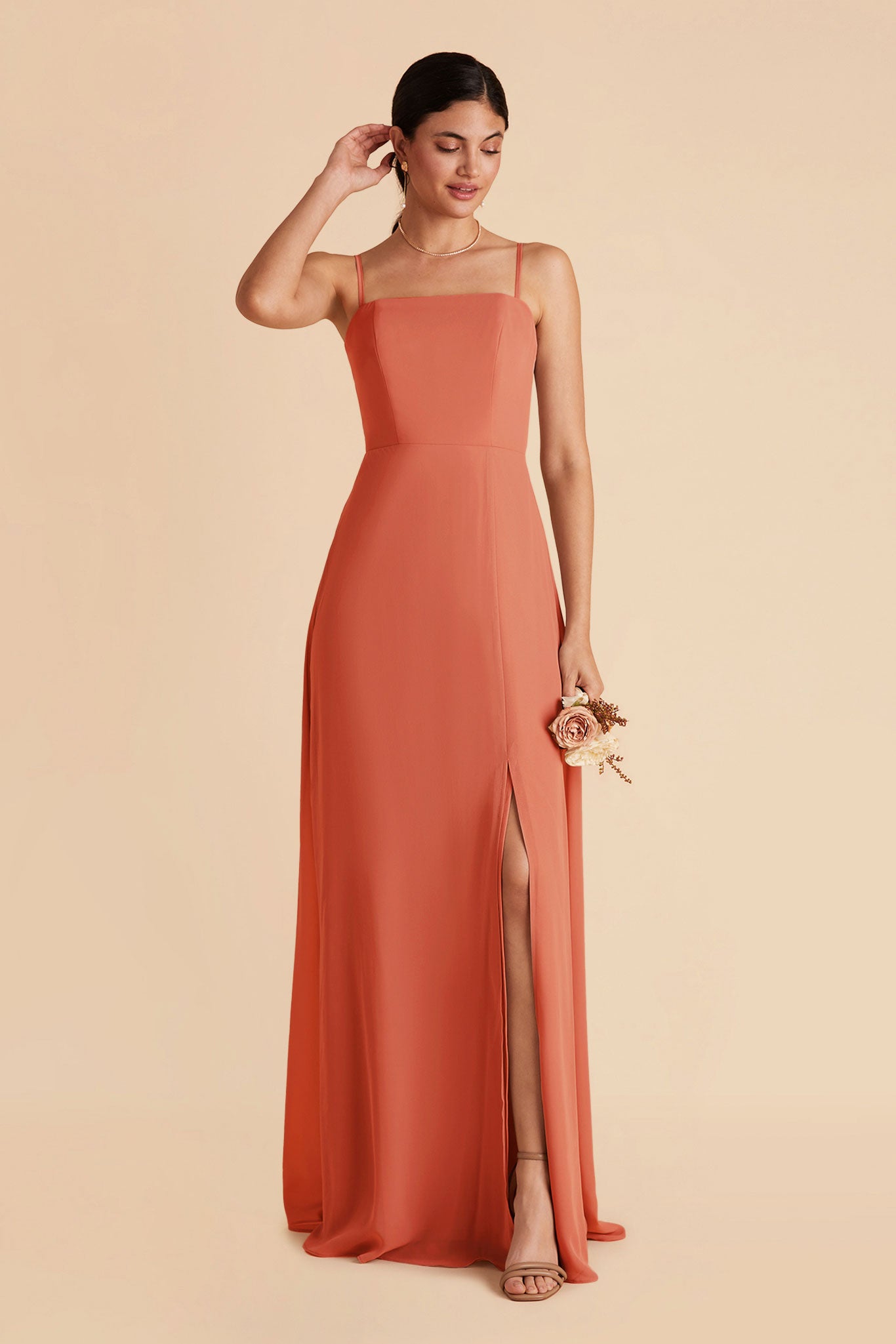 Convertible Chiffon Dress with Spaghetti Straps | Chris - Terracotta