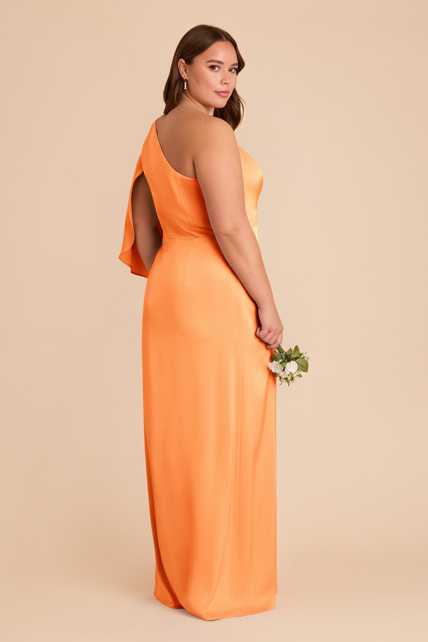One-Shoulder Satin Dress with Shoulder Overlay | Christine Apricot