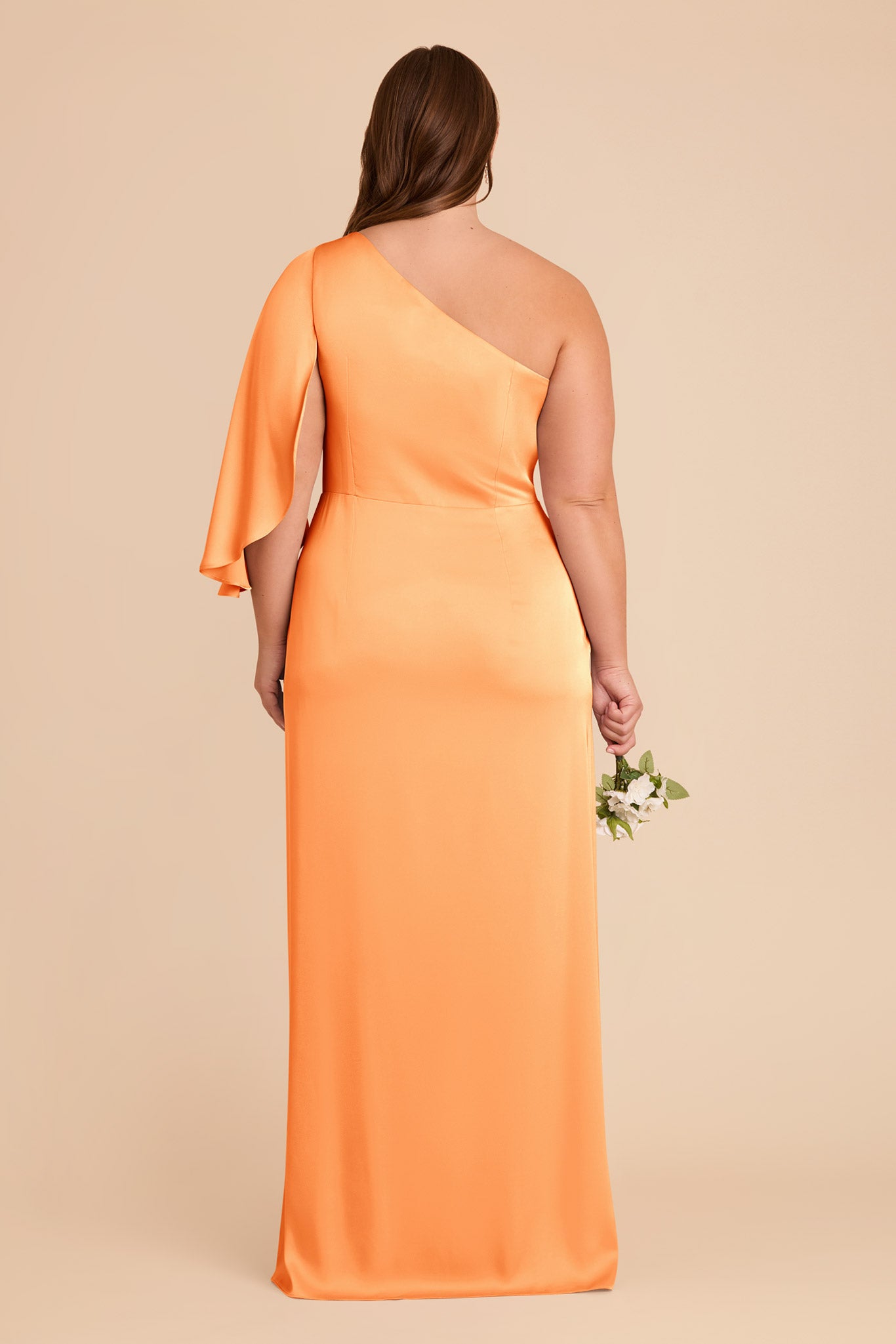 One-Shoulder Satin Dress with Shoulder Overlay | Christine Apricot