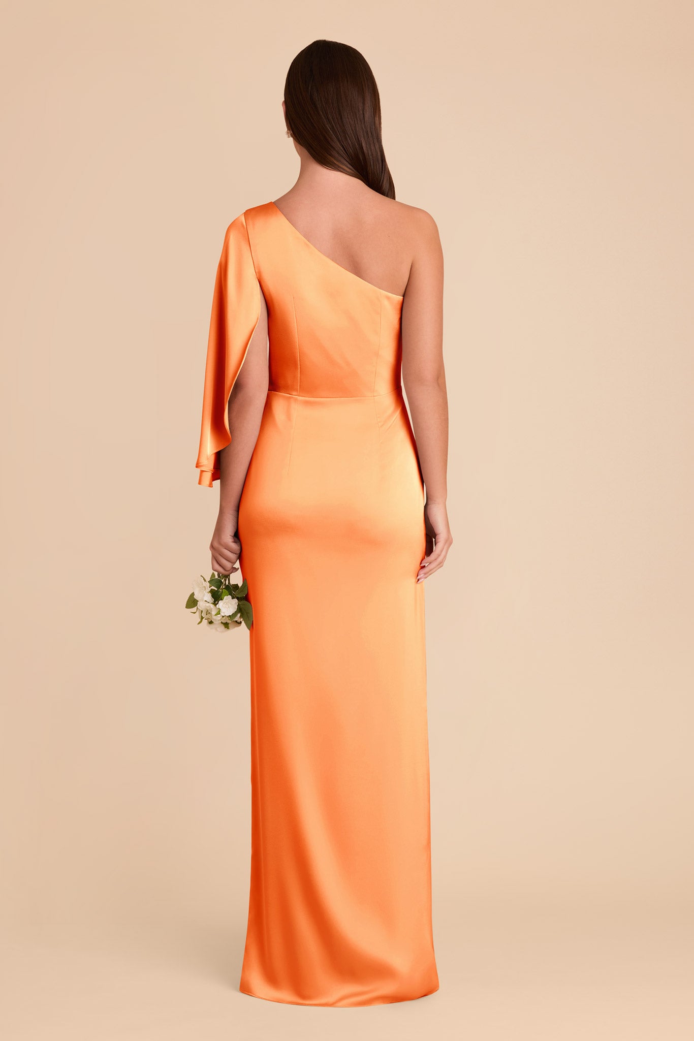 One-Shoulder Satin Dress with Shoulder Overlay | Christine Apricot