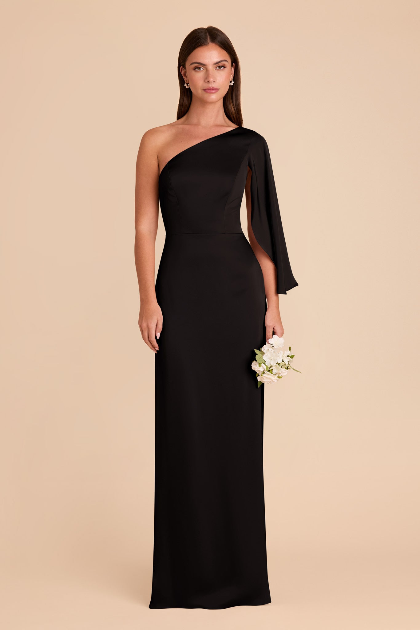 Elegant One-Shoulder Satin Dress with Shoulder Overlay | Christine
