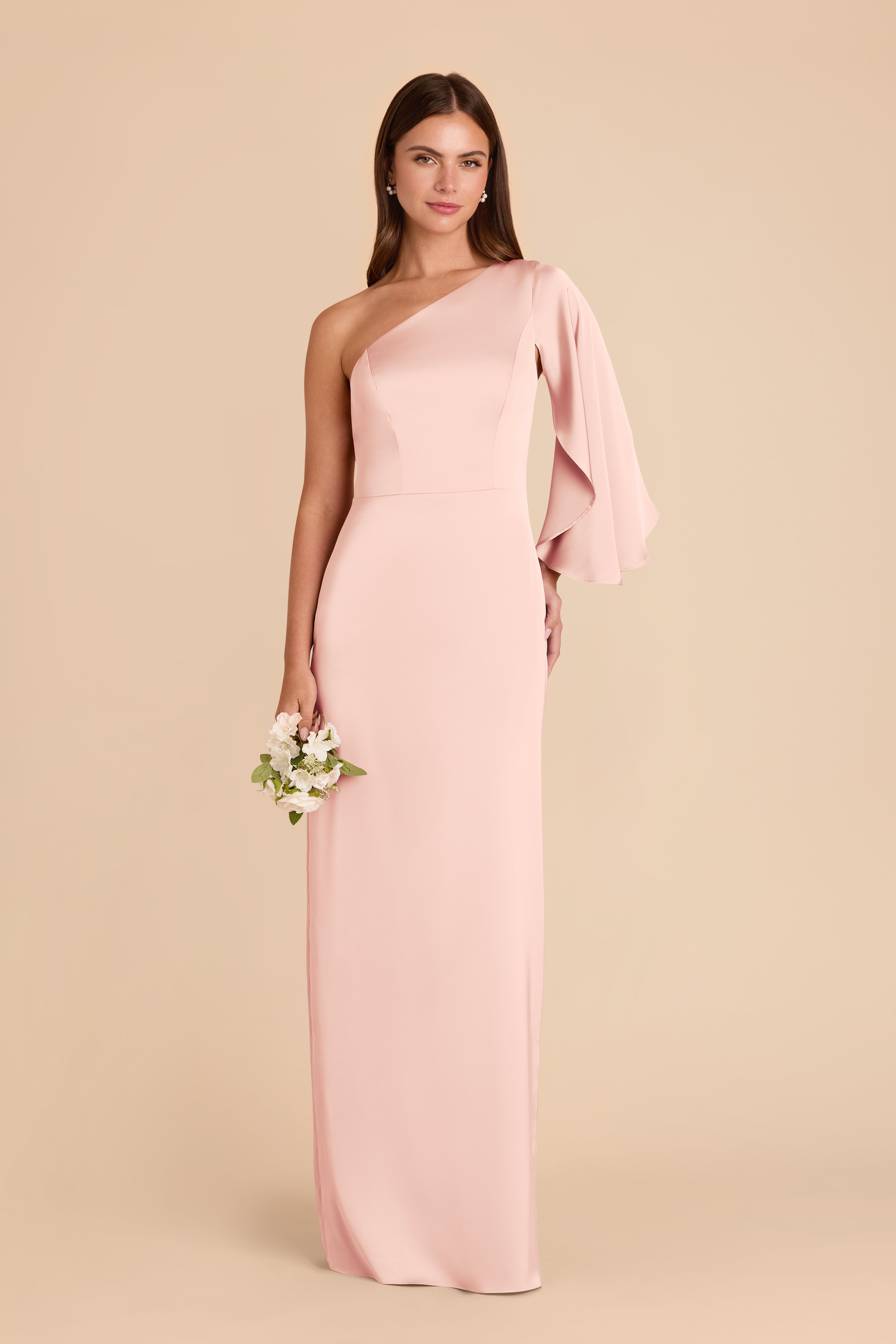 Blush Pink Satin One-Shoulder Dress | Christine