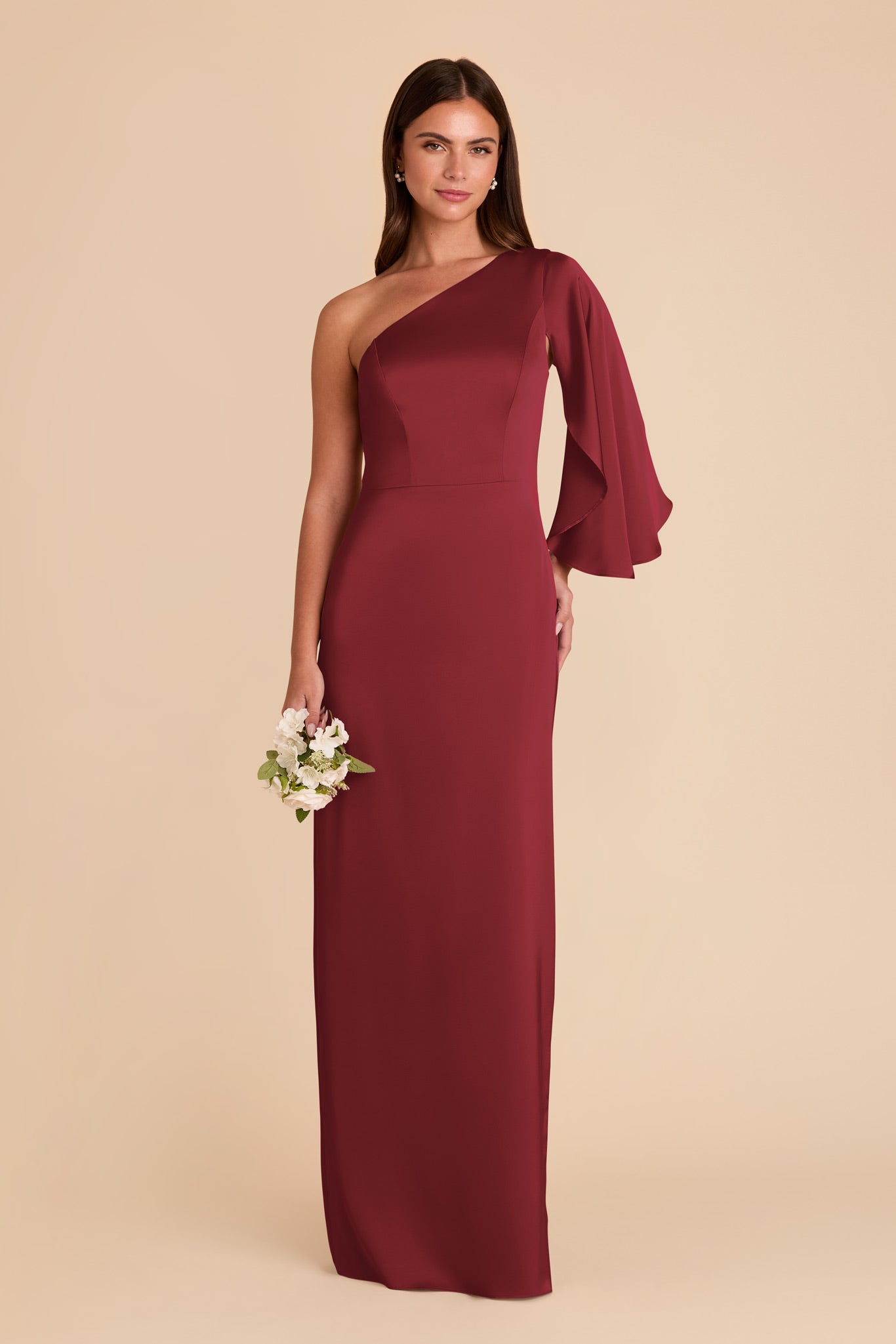 Burgundy Satin One-Shoulder Dress | Christine
