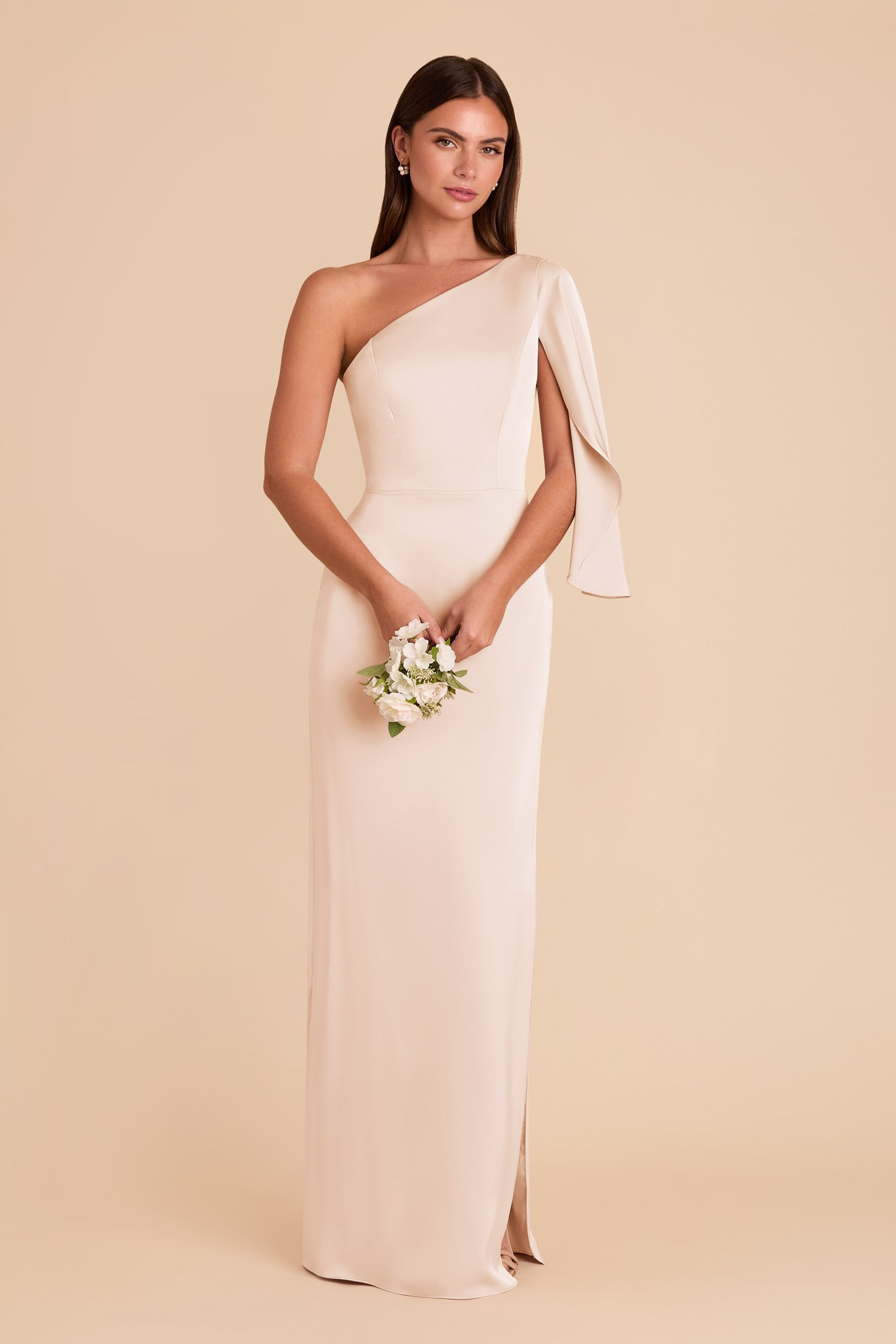 One-Shoulder Satin Dress with Graceful Overlay | Christine