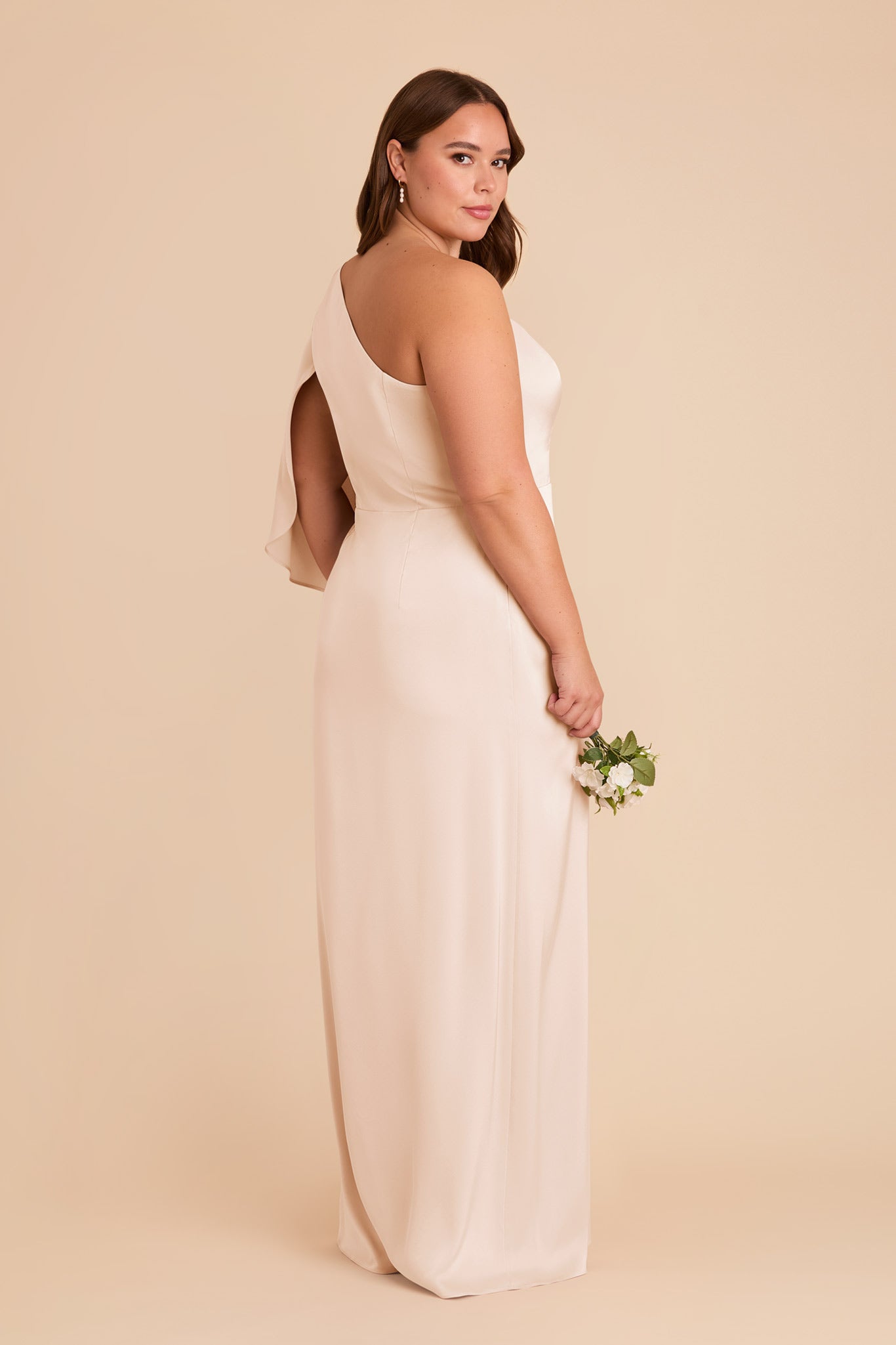 One-Shoulder Satin Dress with Graceful Overlay | Christine