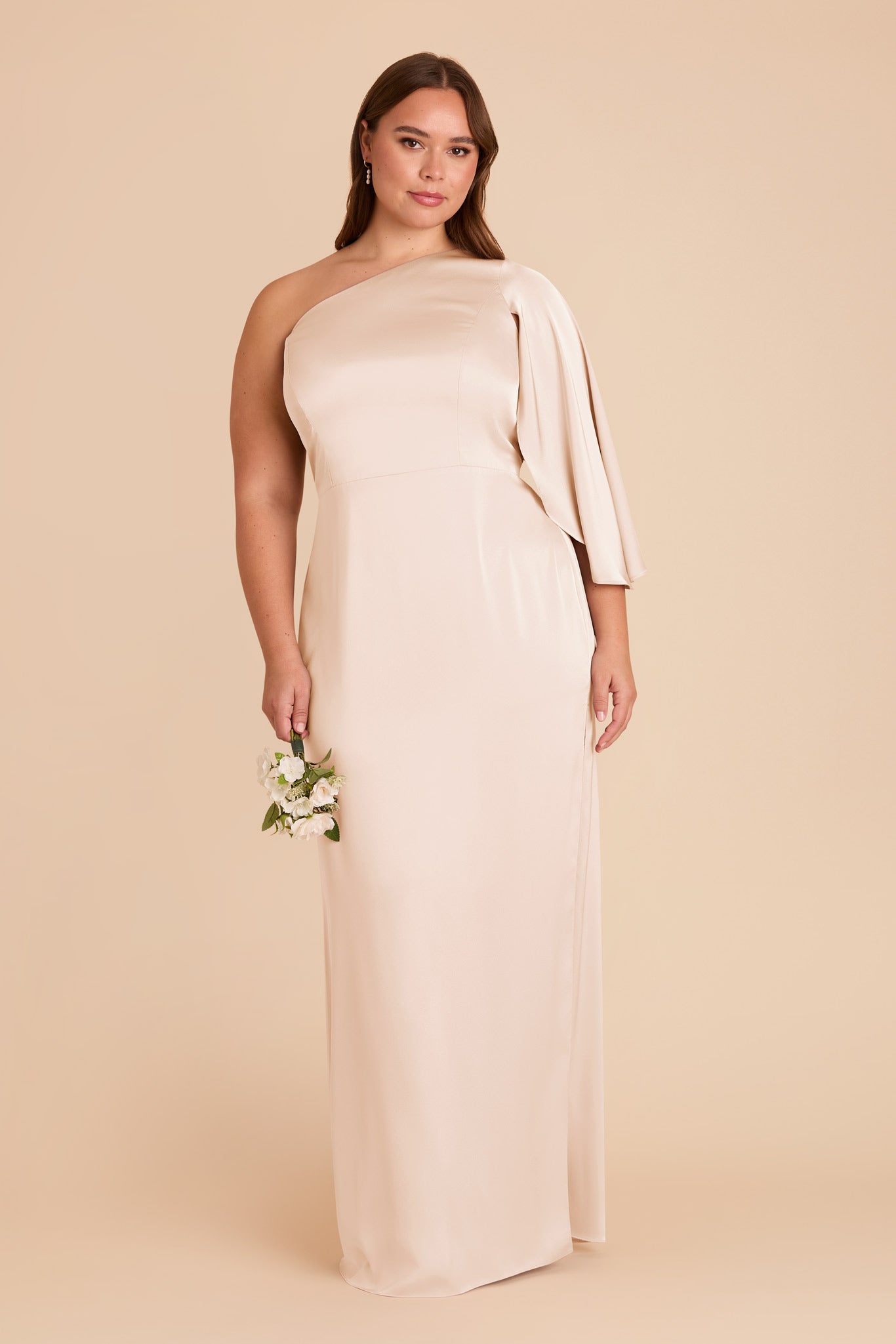 One-Shoulder Satin Dress with Graceful Overlay | Christine