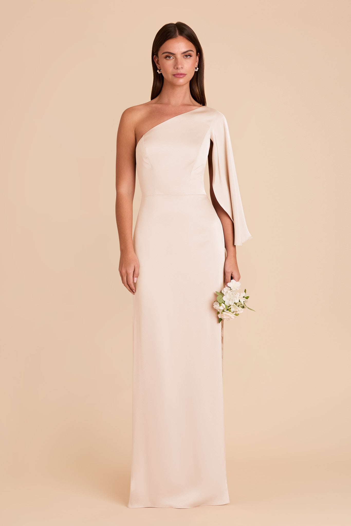 One-Shoulder Satin Dress with Graceful Overlay | Christine