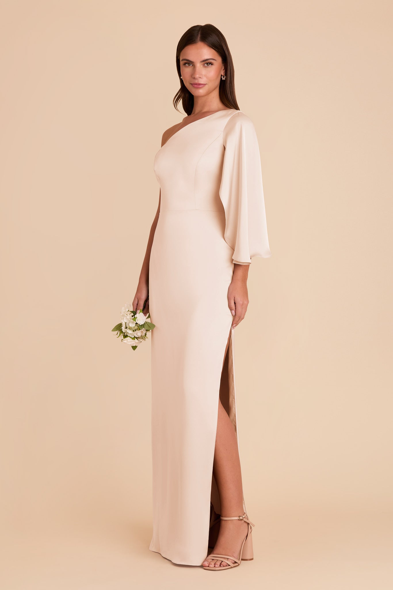 One-Shoulder Satin Dress with Graceful Overlay | Christine