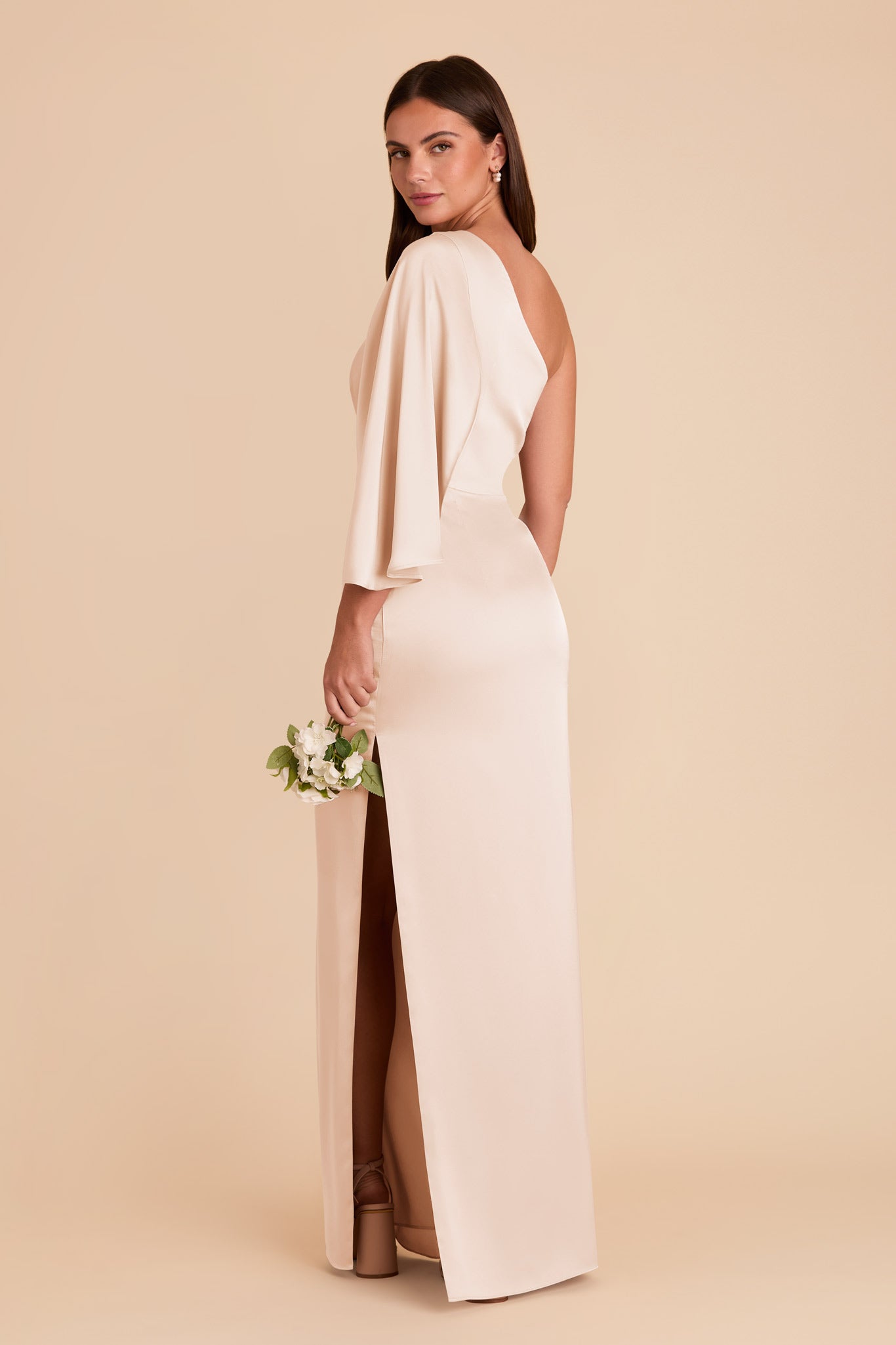 One-Shoulder Satin Dress with Graceful Overlay | Christine