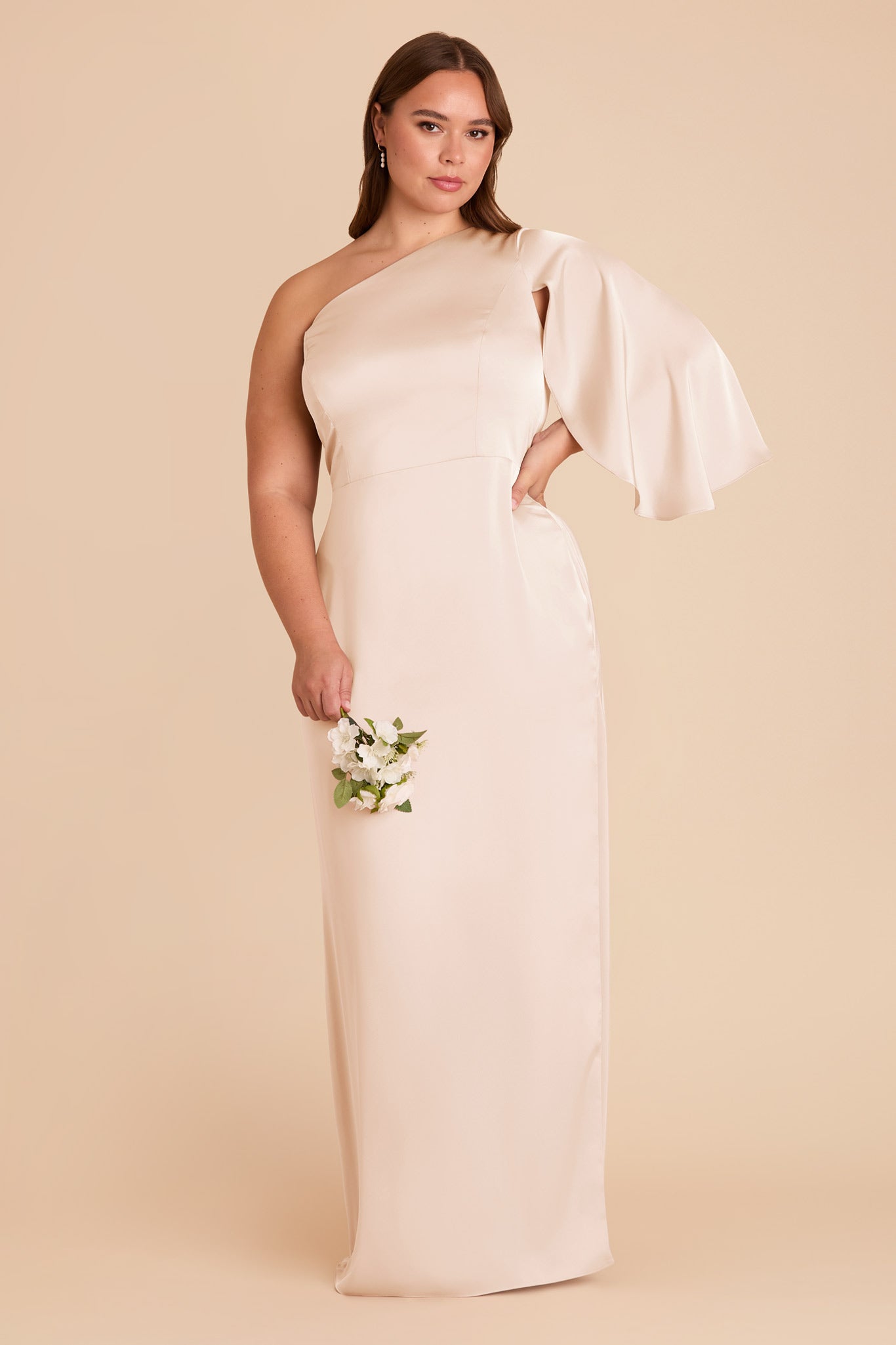 One-Shoulder Satin Dress with Graceful Overlay | Christine