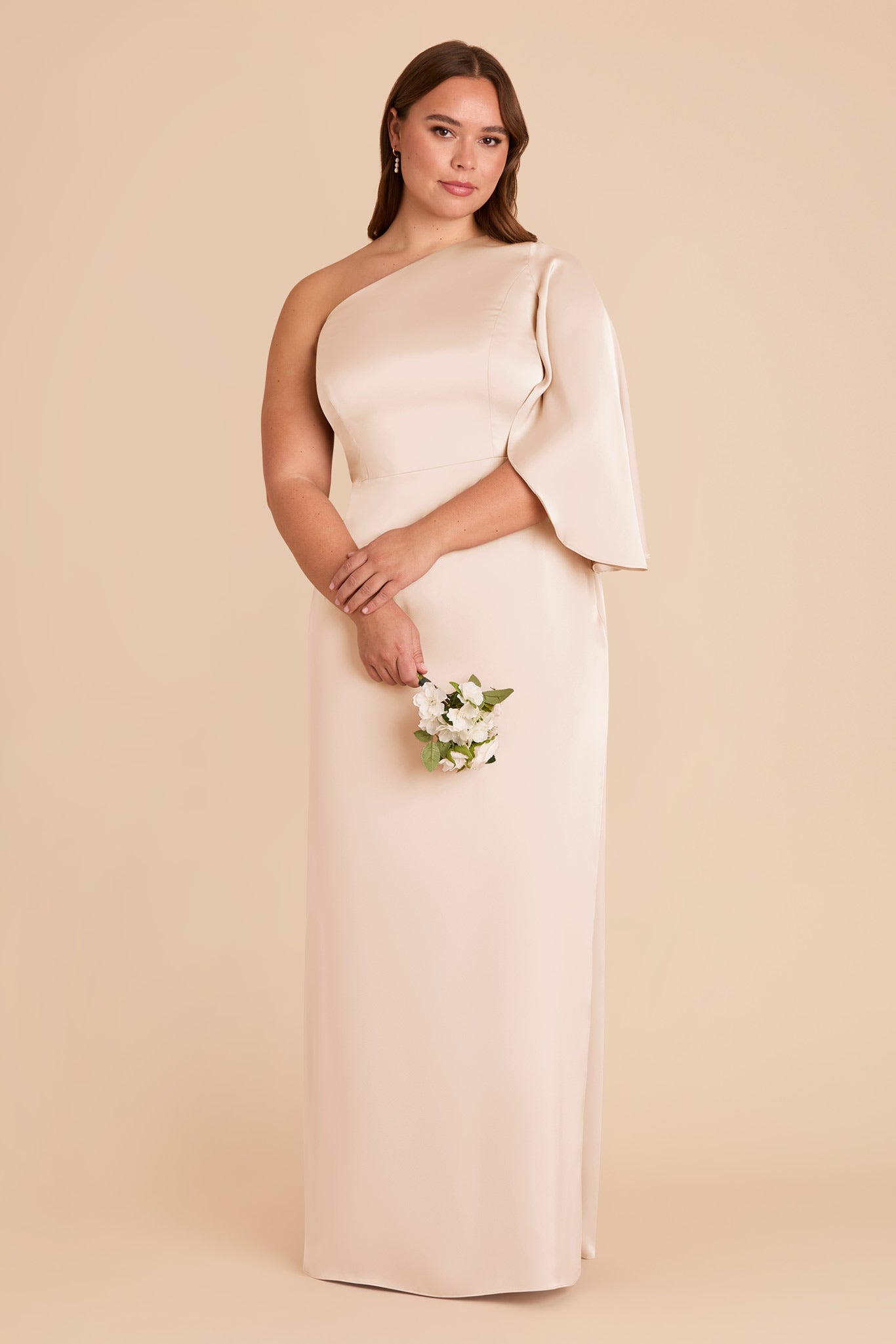 One-Shoulder Satin Dress with Graceful Overlay | Christine