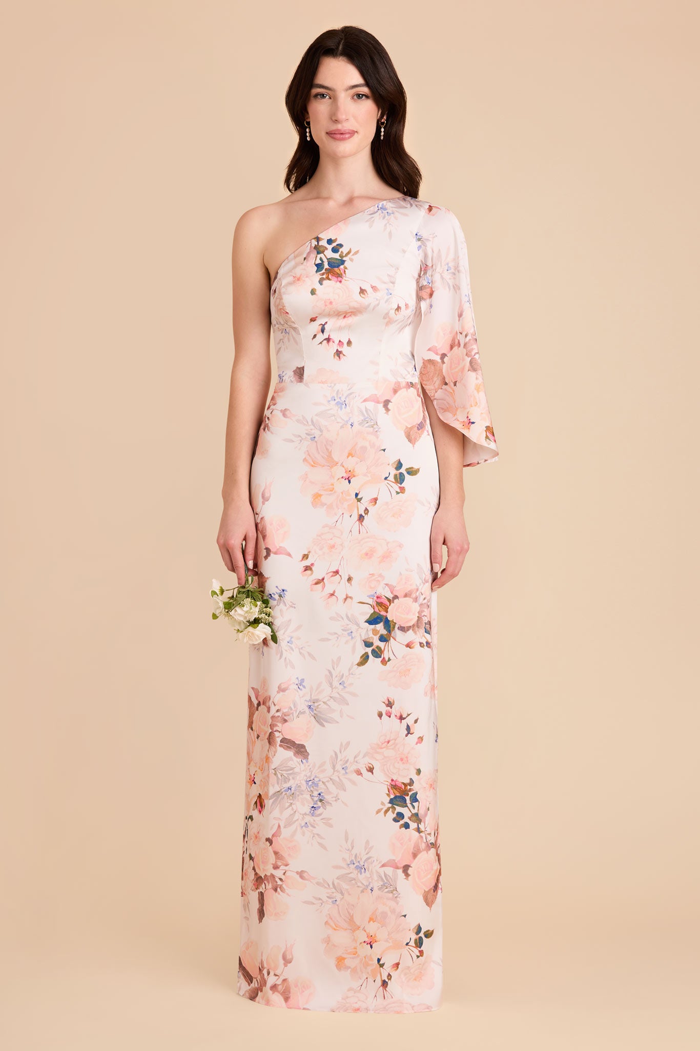 One-Shoulder Satin Dress with Graceful Overlay | Champagne Cascadia
