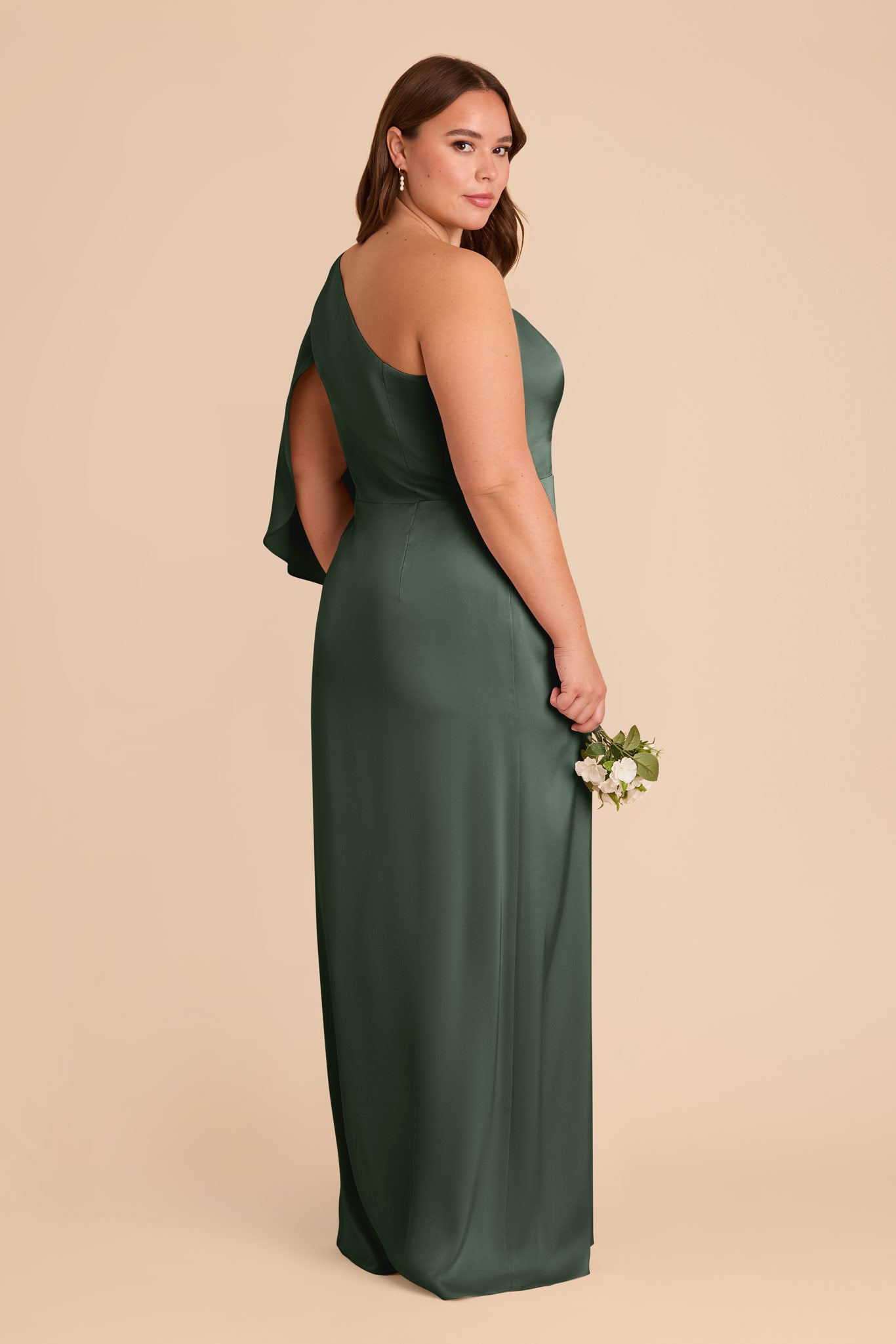 One-Shoulder Satin Gown with Graceful Overlay | Christine Eucalyptus