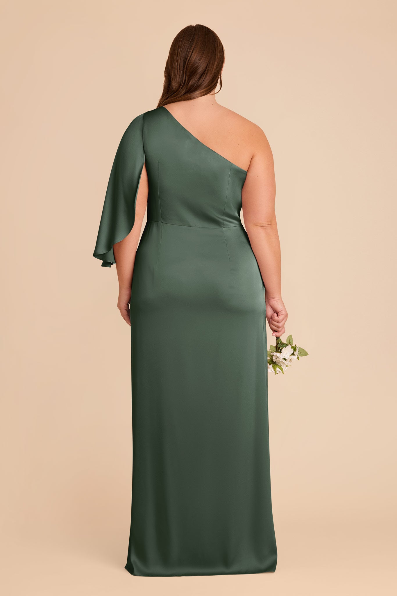 One-Shoulder Satin Gown with Graceful Overlay | Christine Eucalyptus