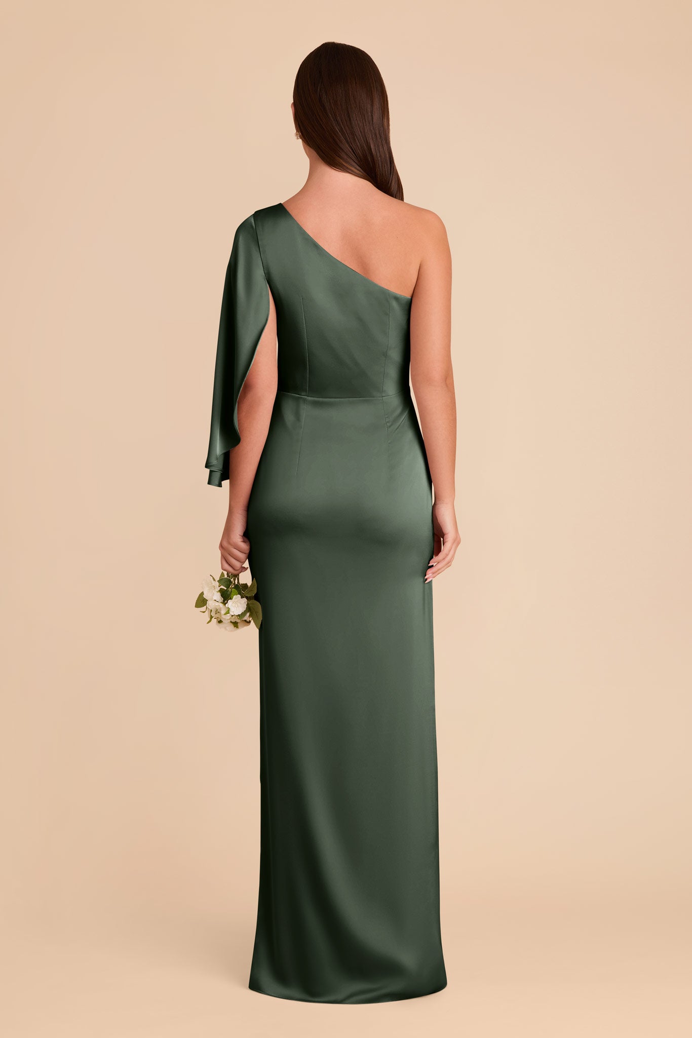 One-Shoulder Satin Gown with Graceful Overlay | Christine Eucalyptus