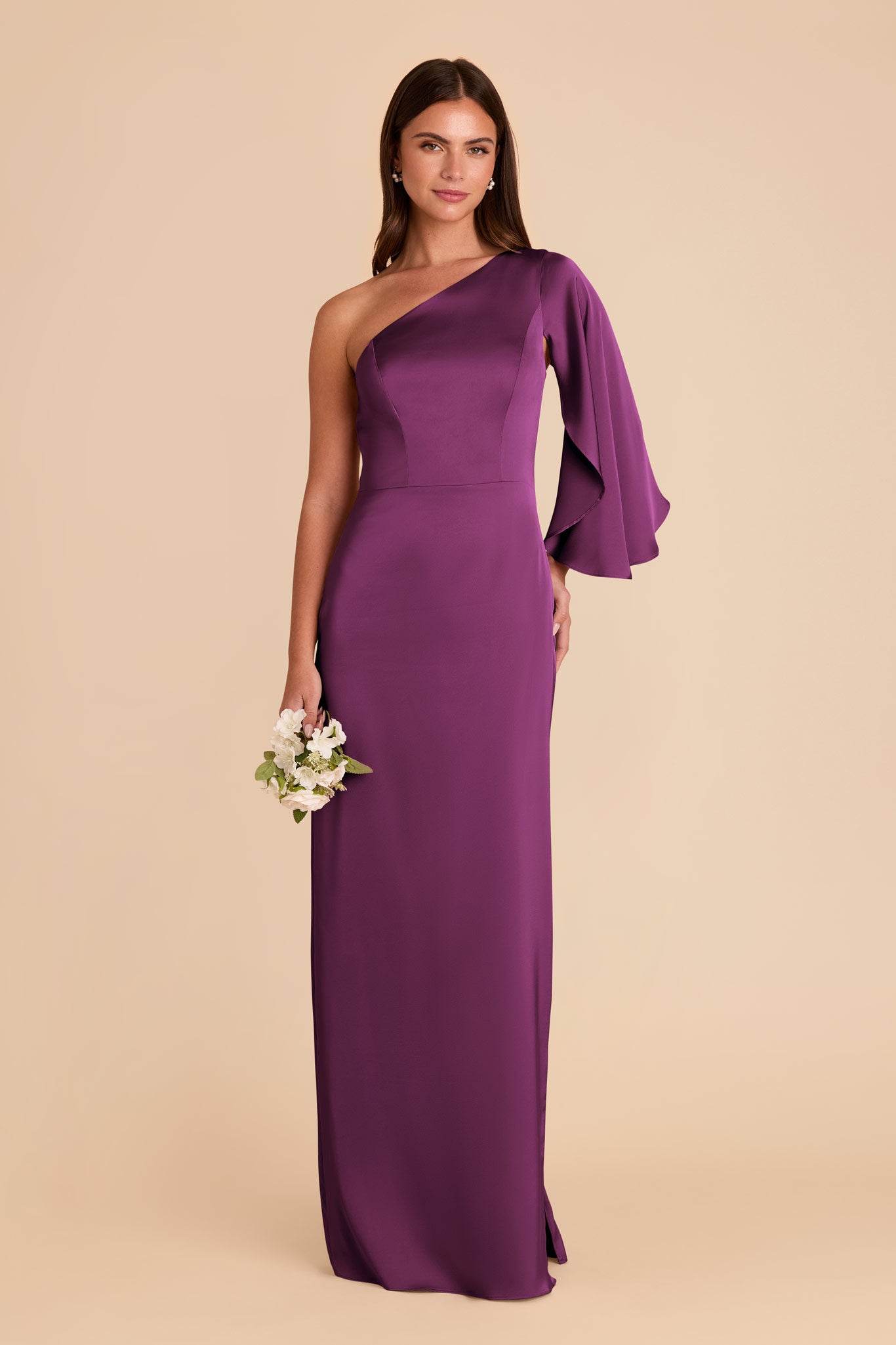 Elegant One-Shoulder Satin Dress with Shoulder Overlay | Christine